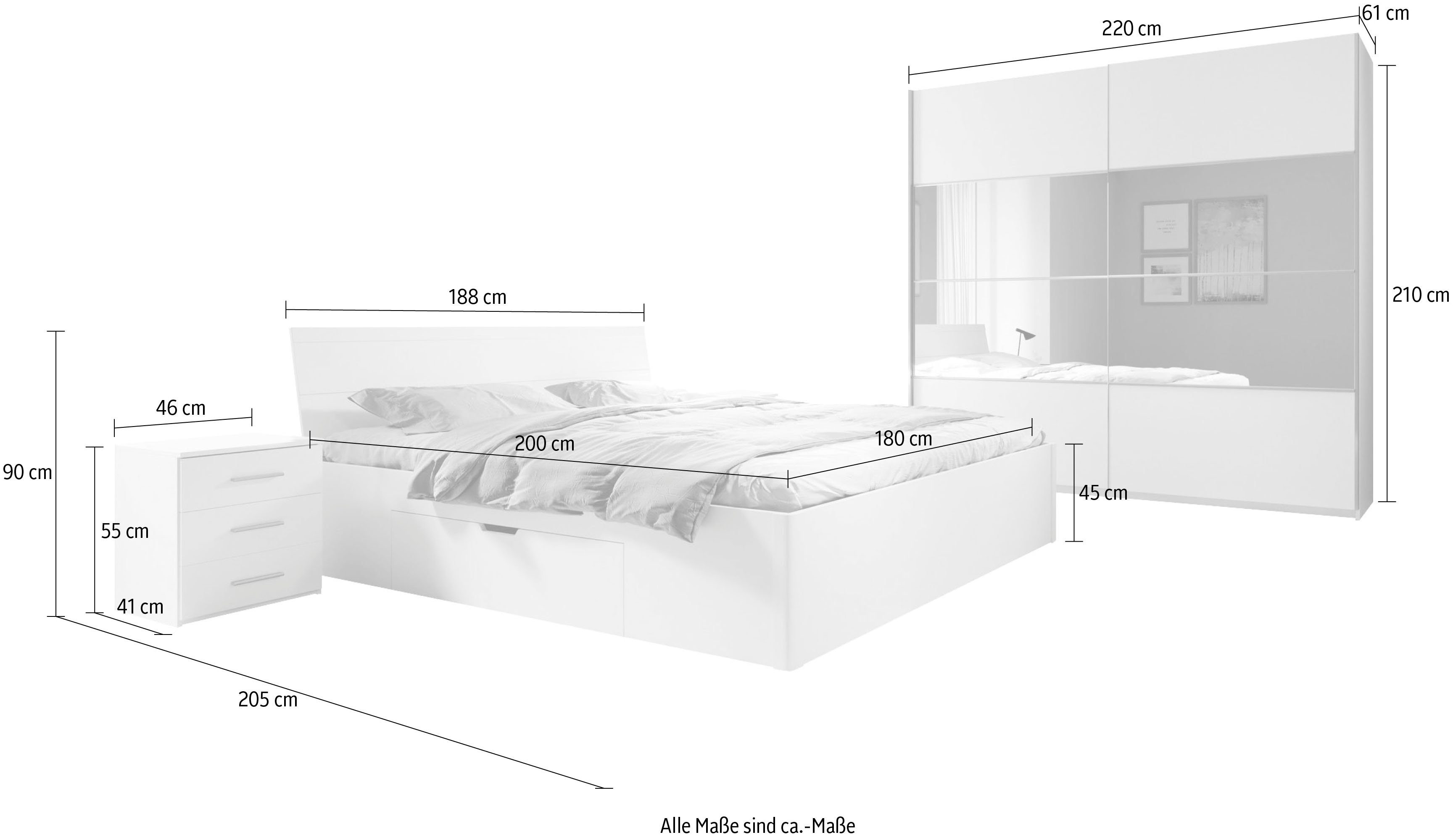 Helvetia Schlafzimmer-Set Beta, (4-St), wahlweise in 3 Farben und 2 Bettgrößen