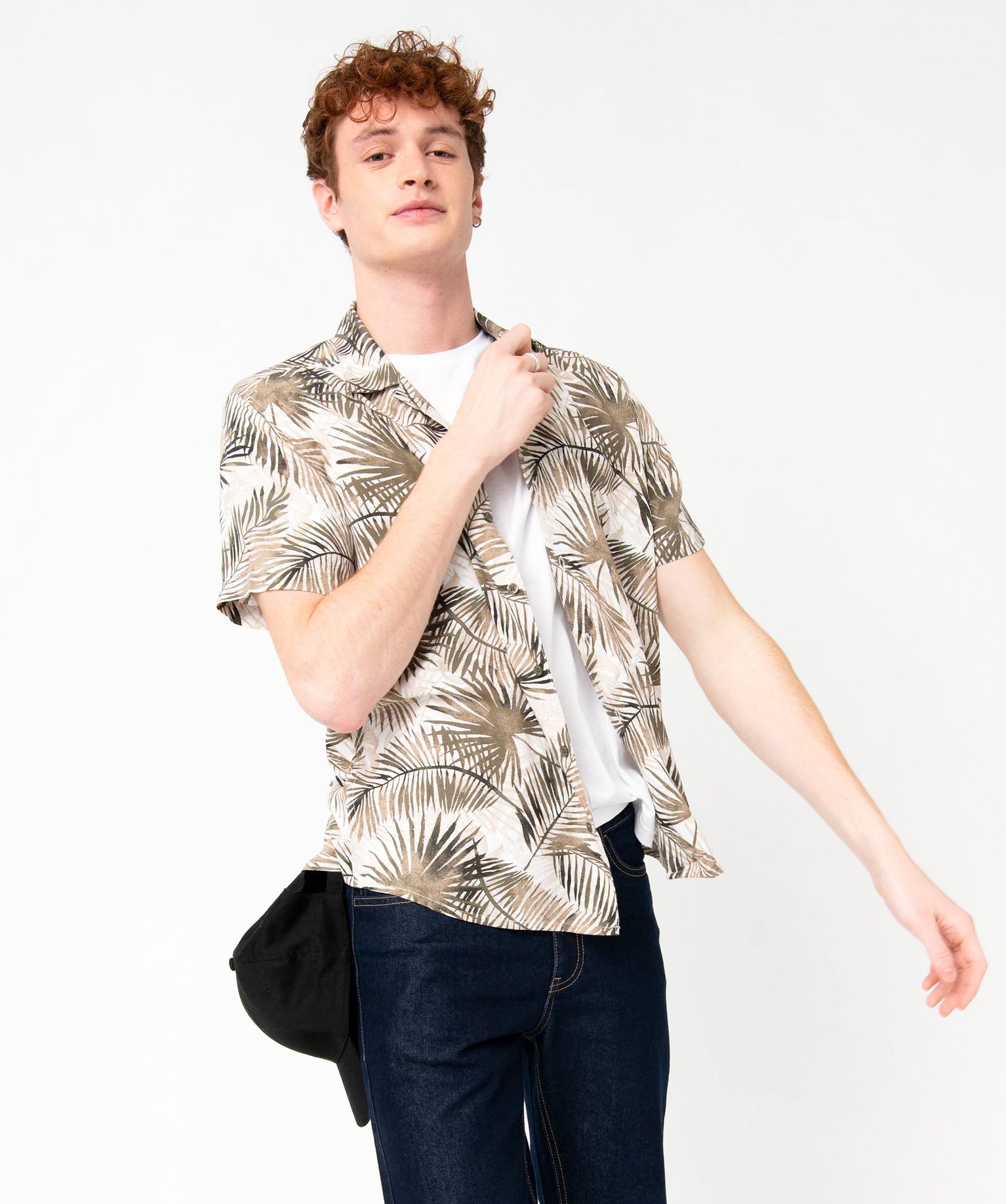 Chemise homme à manches courtes en viscose fluide imprimée imprime | GEMO