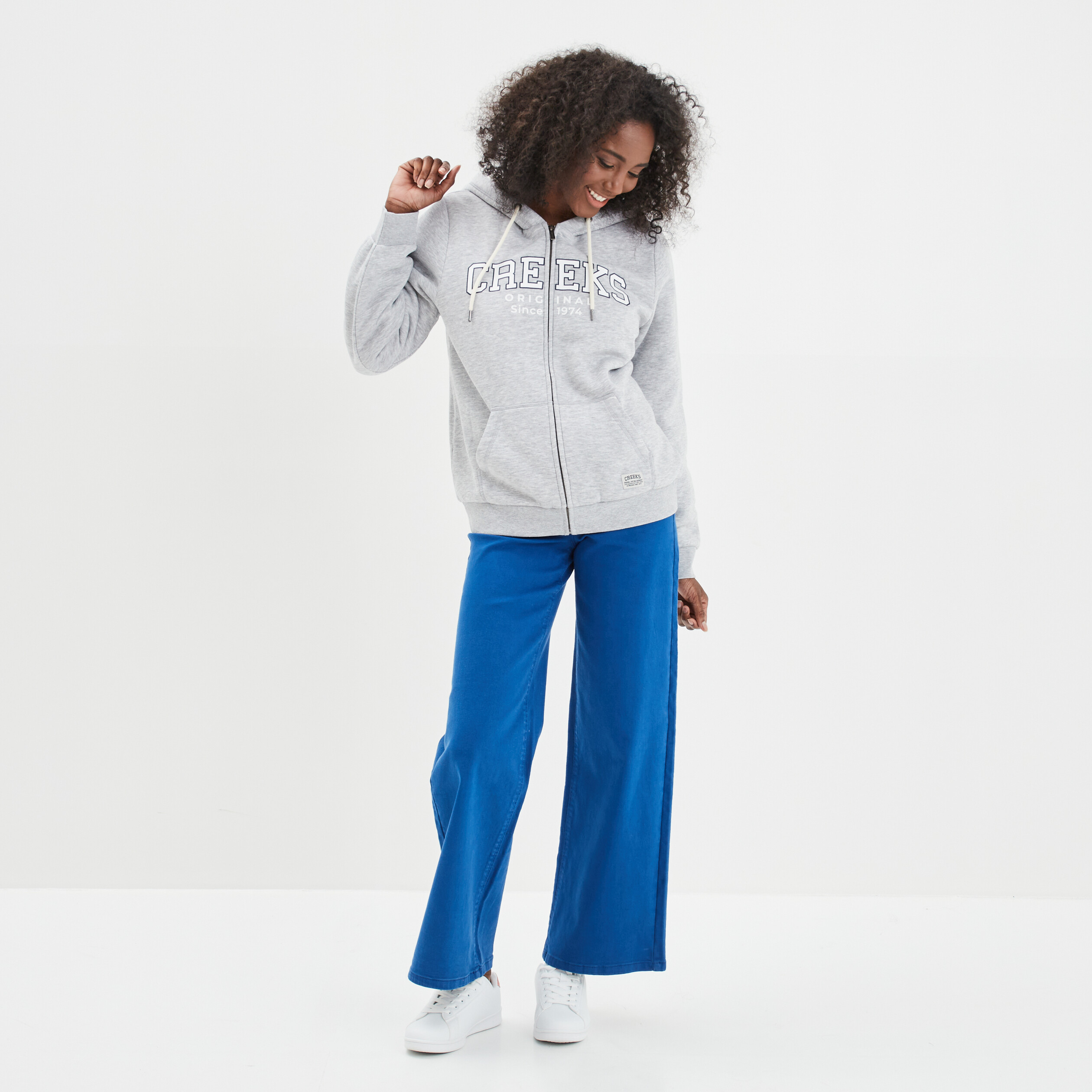 Sweat zippé à capuche doublure sherpa gris clair femme | La Halle