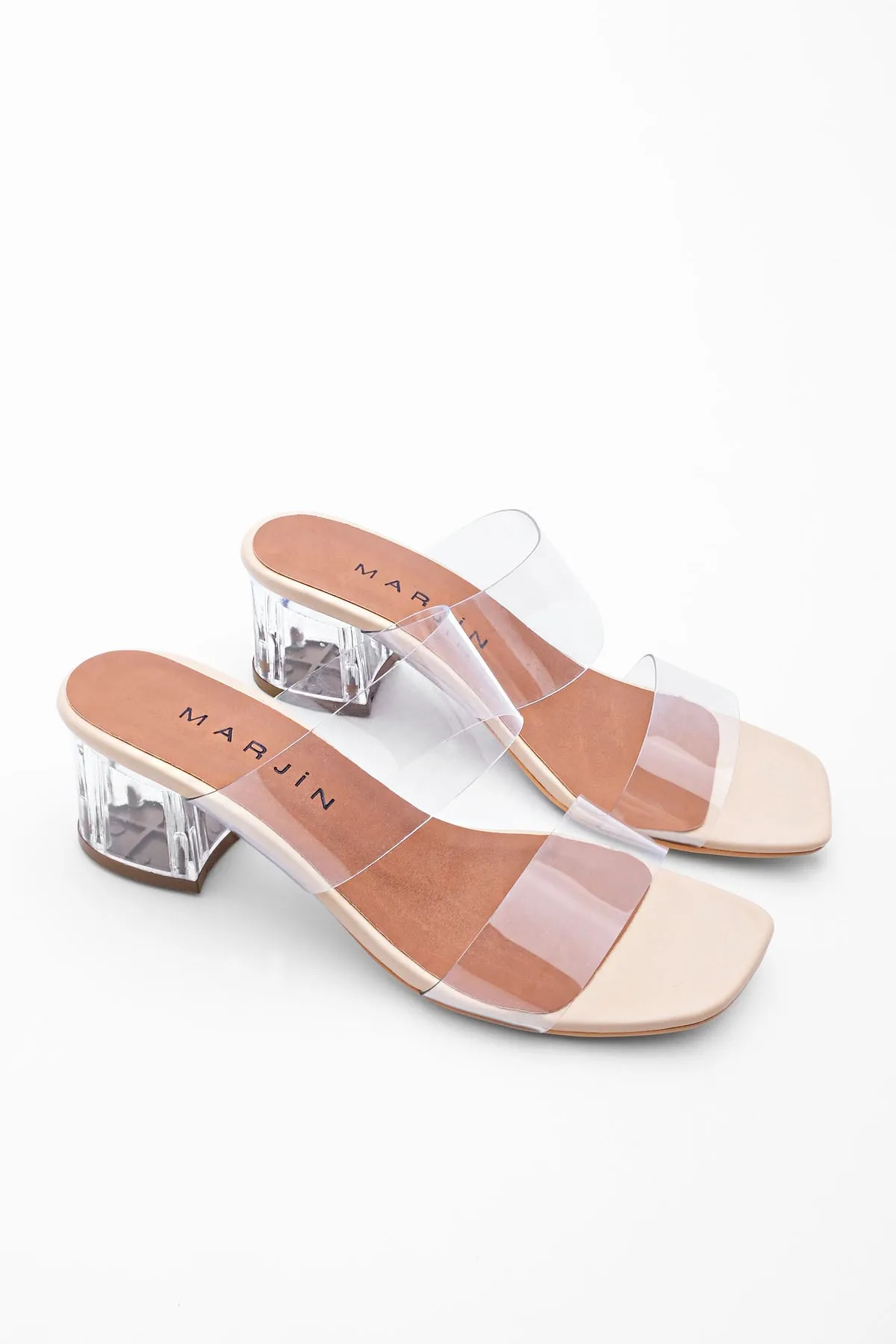 Marjin  Transparente Hausschuhe mit transparentem Absatz und Band für Damen Yesva Beige