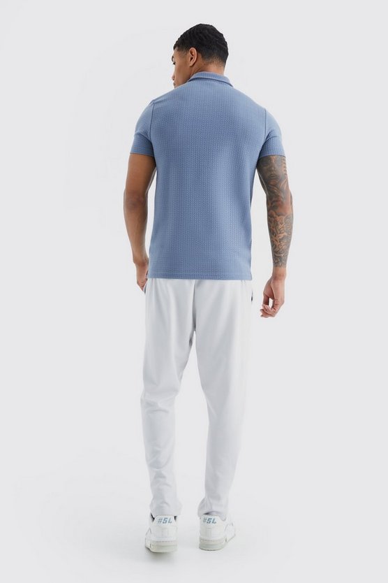 Kurzärmliges Muscle-Fit Jacquard Poloshirt