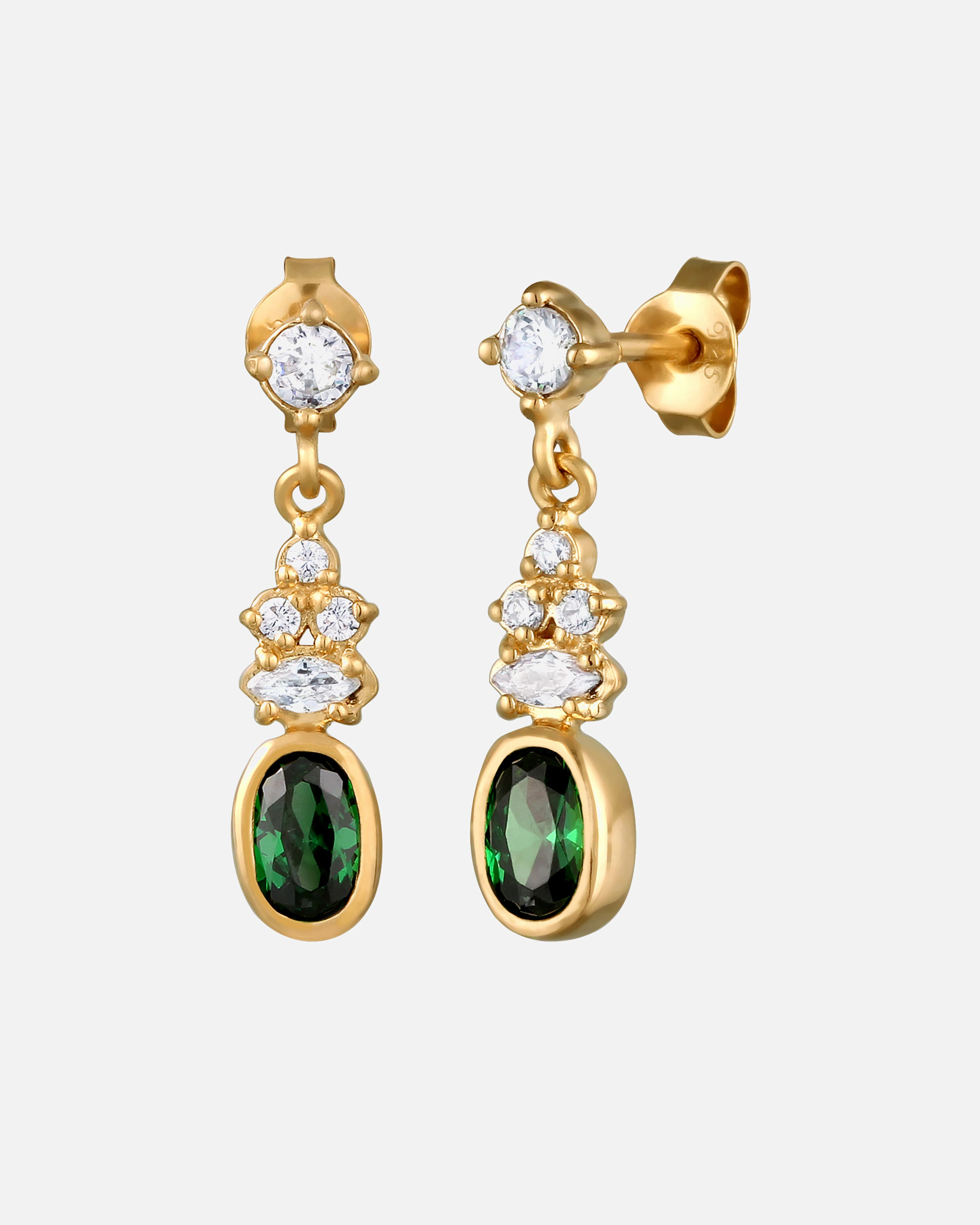 Elli Women's Oval Cut Zirconia Stud Earrings, Marquise Green and White, 925 Sterling Silver Gold Plated