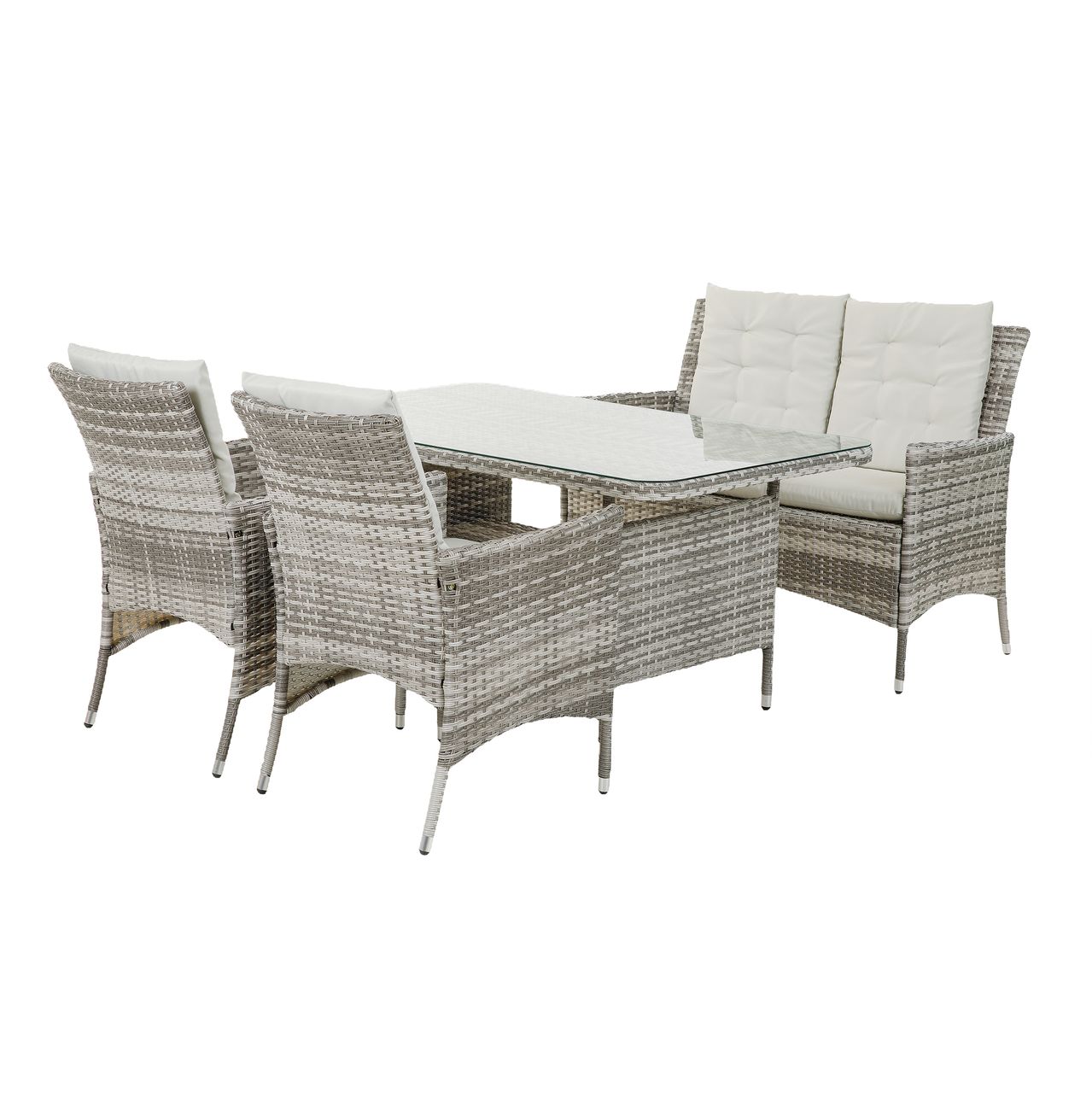 greemotion Dining-Set Loungeset Parma 4-teilig, Polyrattan Gartenmöbel Sofa- Set, Kissen Grau