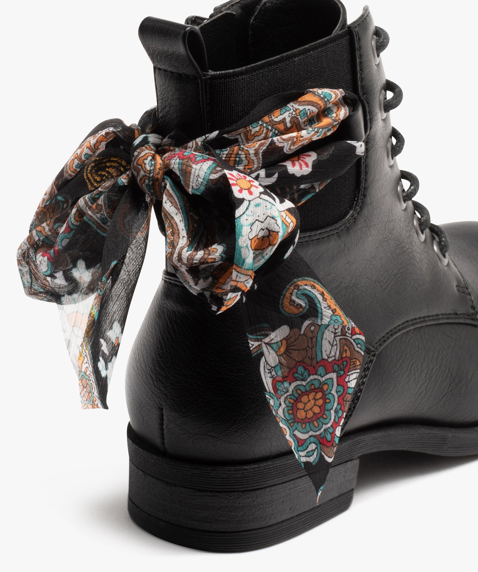 Boots à lacets et ruban en voile fille noir | GEMO