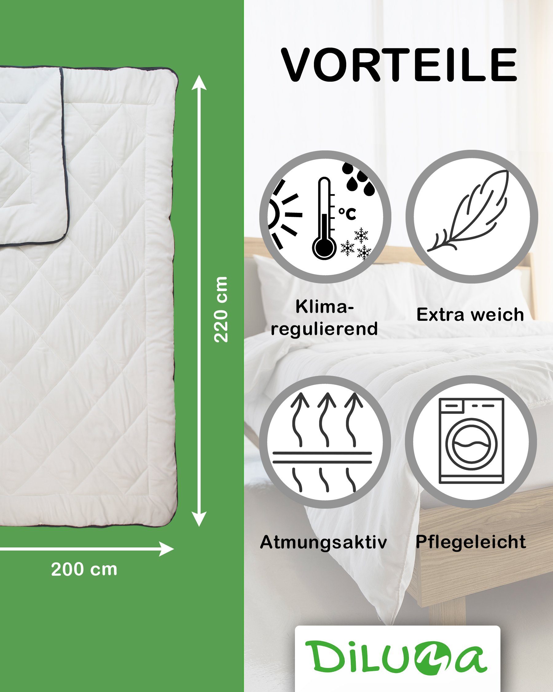 4-Jahreszeitenbett, 4-Jahreszeiten Bettdecke Comfort 135x200 cm Vierjahreszeitendecke, DILUMA, Füllung: 100% Kunstfaser, Bezug: 100% Polyester Mikrofaser, 4-Jahreszeitenbett, Atmungsaktiv, Klimaregulierend, Allergikergeeignet