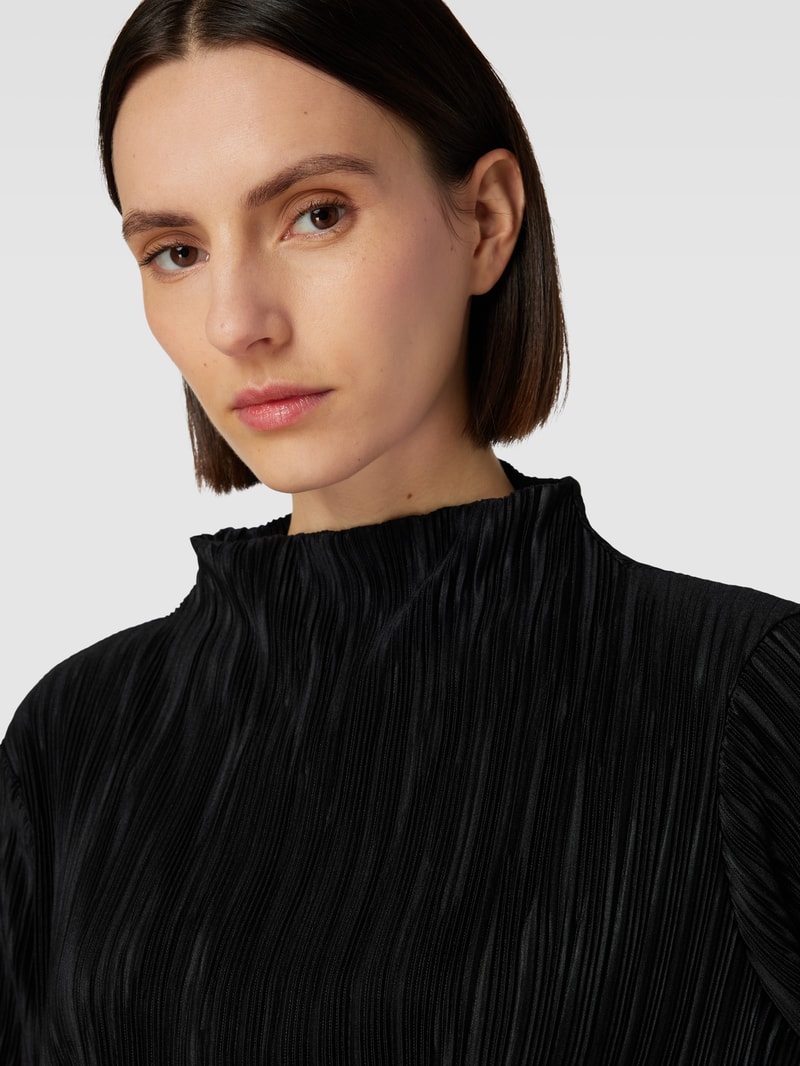 Blusenshirt mit Stehkragen und Strukturmuster in schwarz