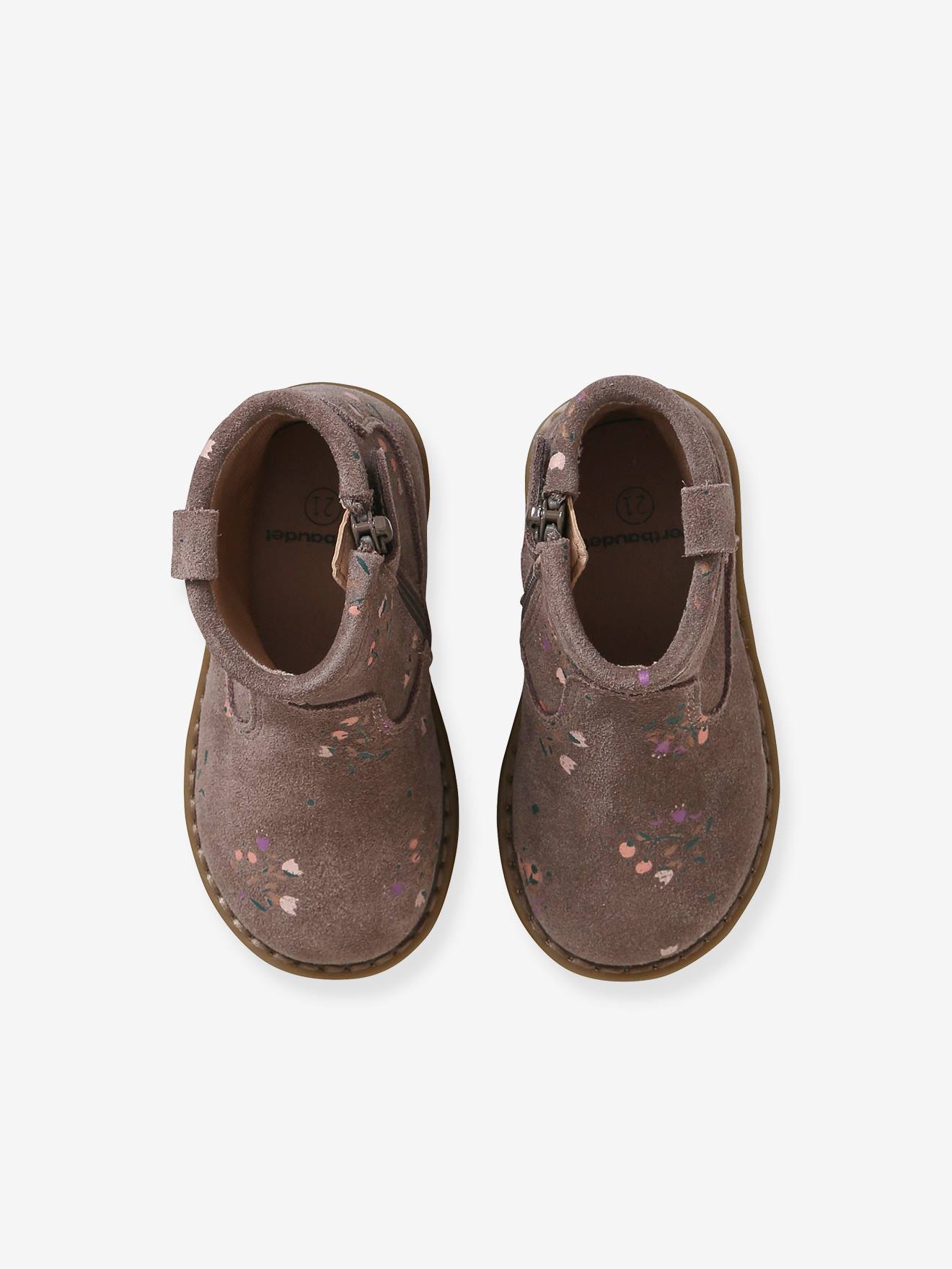 Boots zippés en cuir imprimé bébé fille taupe
