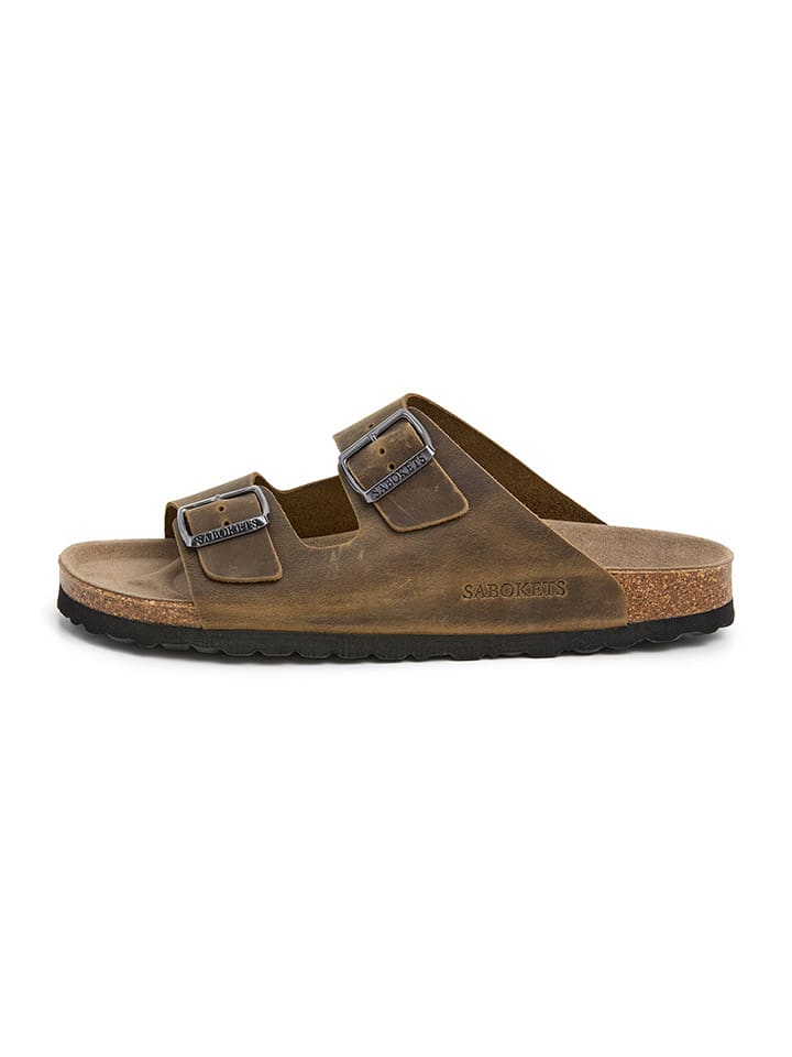 SABOKETS Leder-Pantoletten in Khaki günstig kaufen