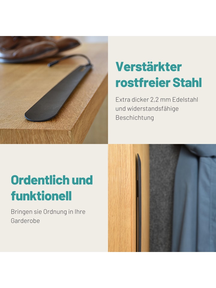 D&D Living Design Schuhlöffel 45 cm extra stabil - Schuhanzieher Edelstahl in Schwarz in Schwarz günstig kaufen onesize