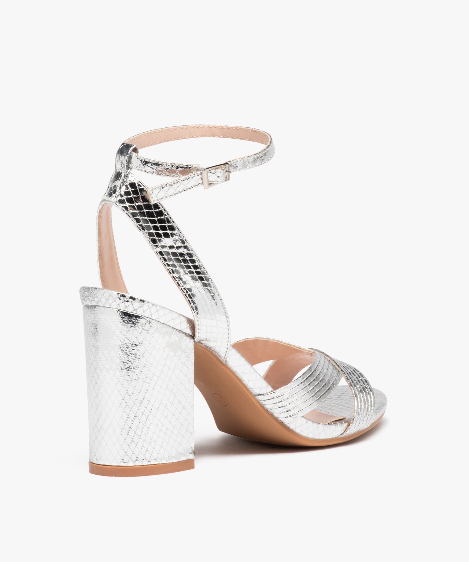 Sandales femme métallisées à talon carré imitation peau ... argent | GEMO