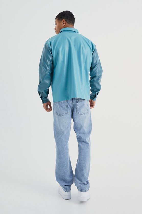 PU Colorblock Overshirt mit Tasche