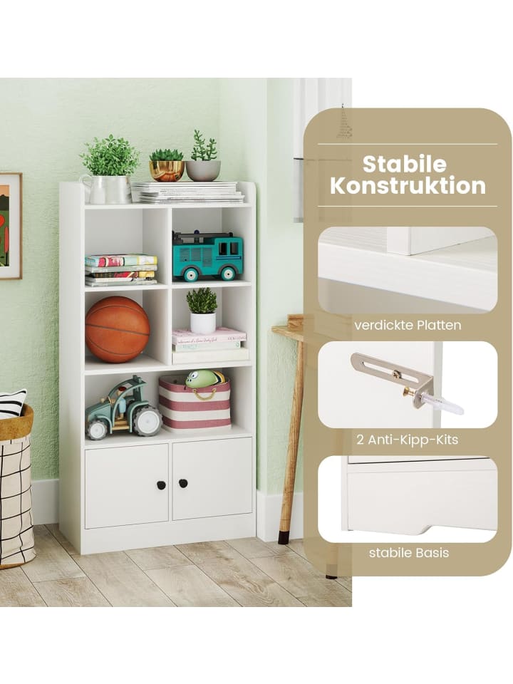 COSTWAY Bücherregal mit 2 Türen & 5 Fächern in Weiß günstig kaufen onesize