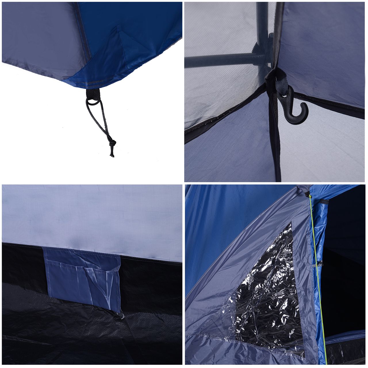 Outsunny Doppelwandzelt Kuppelzelt Outdoor Iglu Familienzelt für 4 Personen Blau 250 x 300 x 130 cm