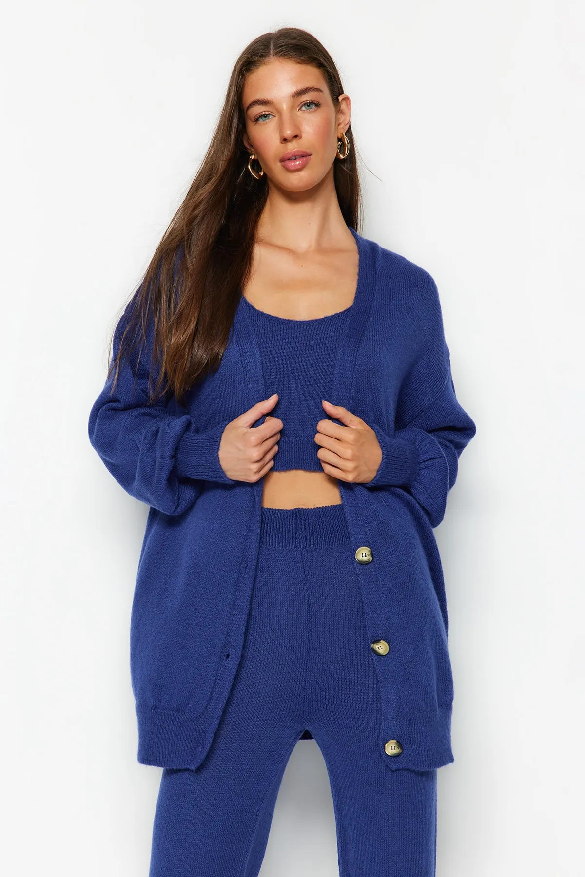 Trendyol Collection  Marineblaues, weites Strickoberteil-Set TWOAW24AU00015