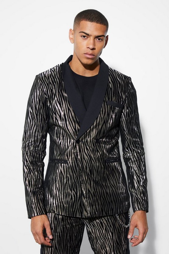 Zweireihige Slim-Fit Anzugjacke mit Zebraprint
