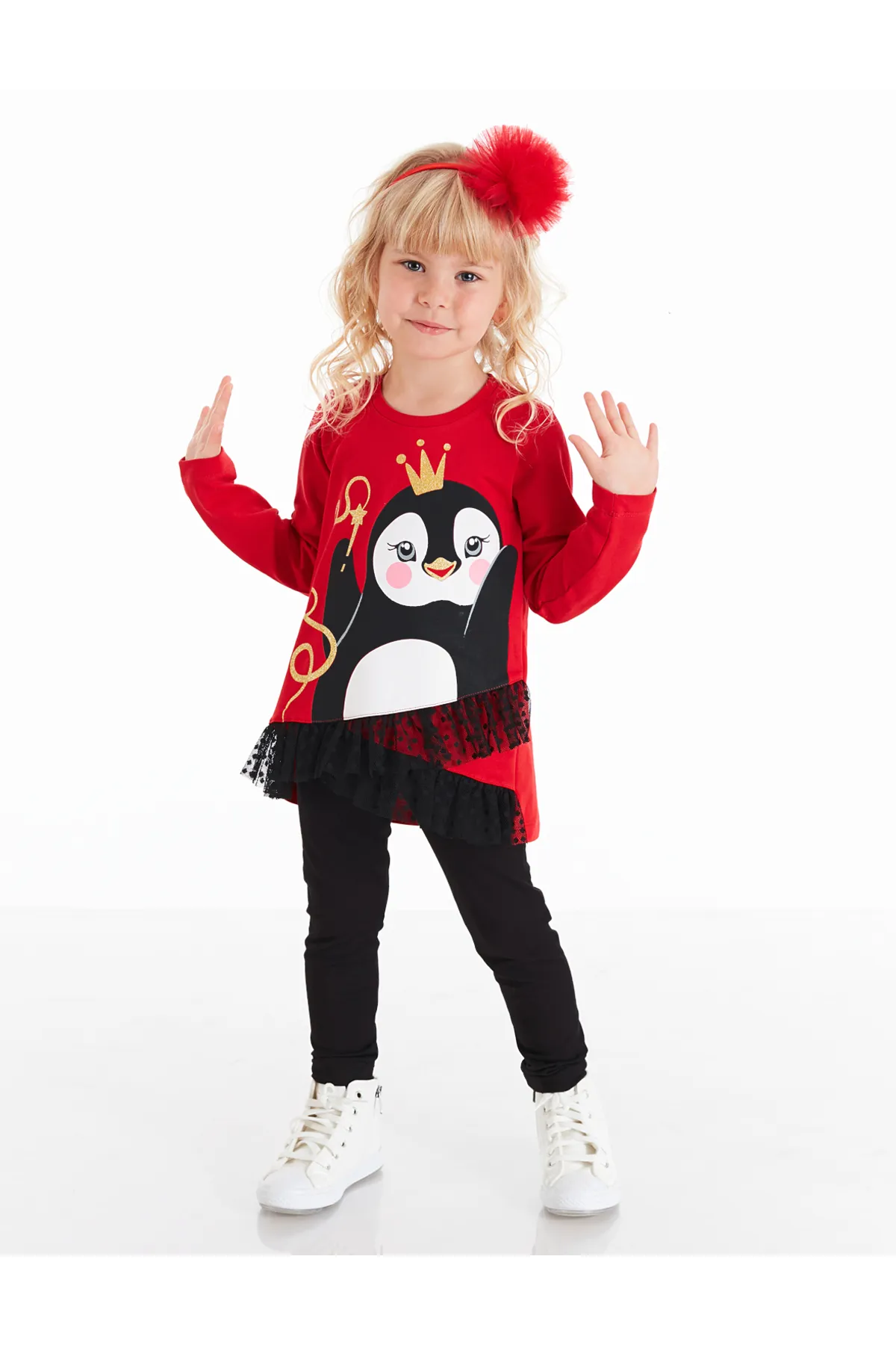 Denokids  Pinguin-Tunika-Strumpfhosen-Set aus Spitze für Mädchen