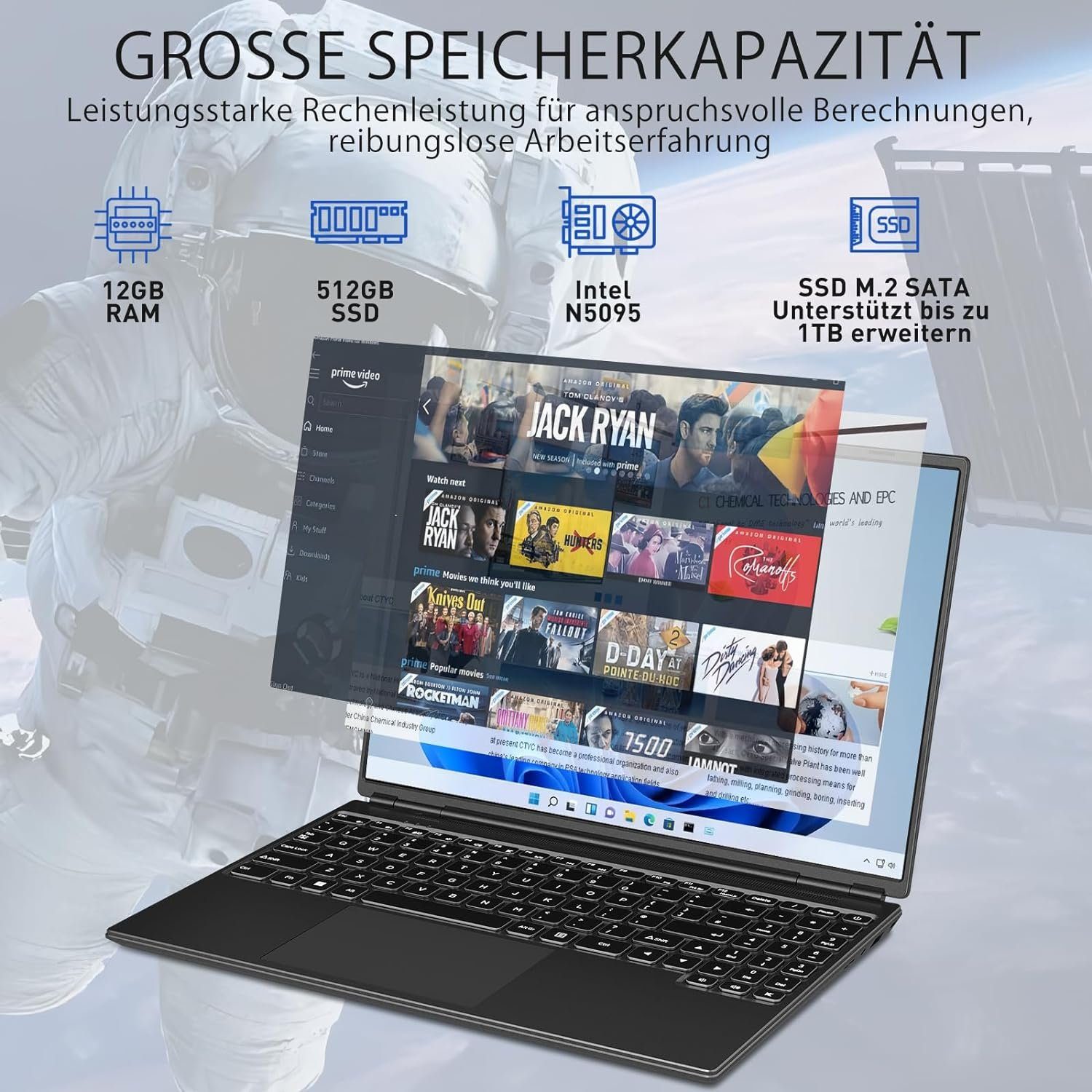 AOCWEI A6 Notebook (Intel Celeron N5095, UHD 600, 512 GB SSD, FHD 2,9 GHz reibungsloses Multitasking beeindruckendes Entertainment)