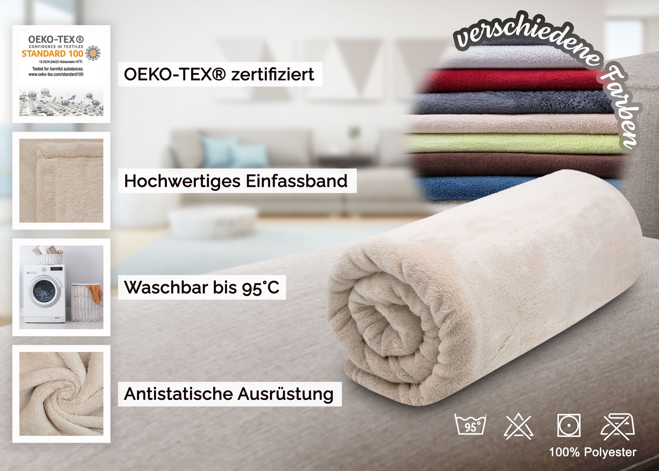 Wohndecke, ZOLLNER, superflauschig, in XXL Größe verfügbar, 150 x 200 cm, 100% Polyester, superflauschig, in XXL Größe verfügbar