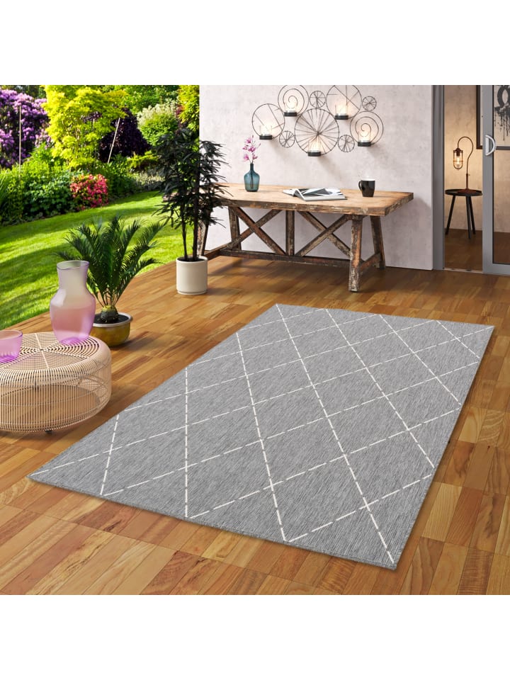 Pergamon In- und Outdoor Teppich Beidseitig Newport Rauten in Grijs günstig kaufen 80 x 150cm