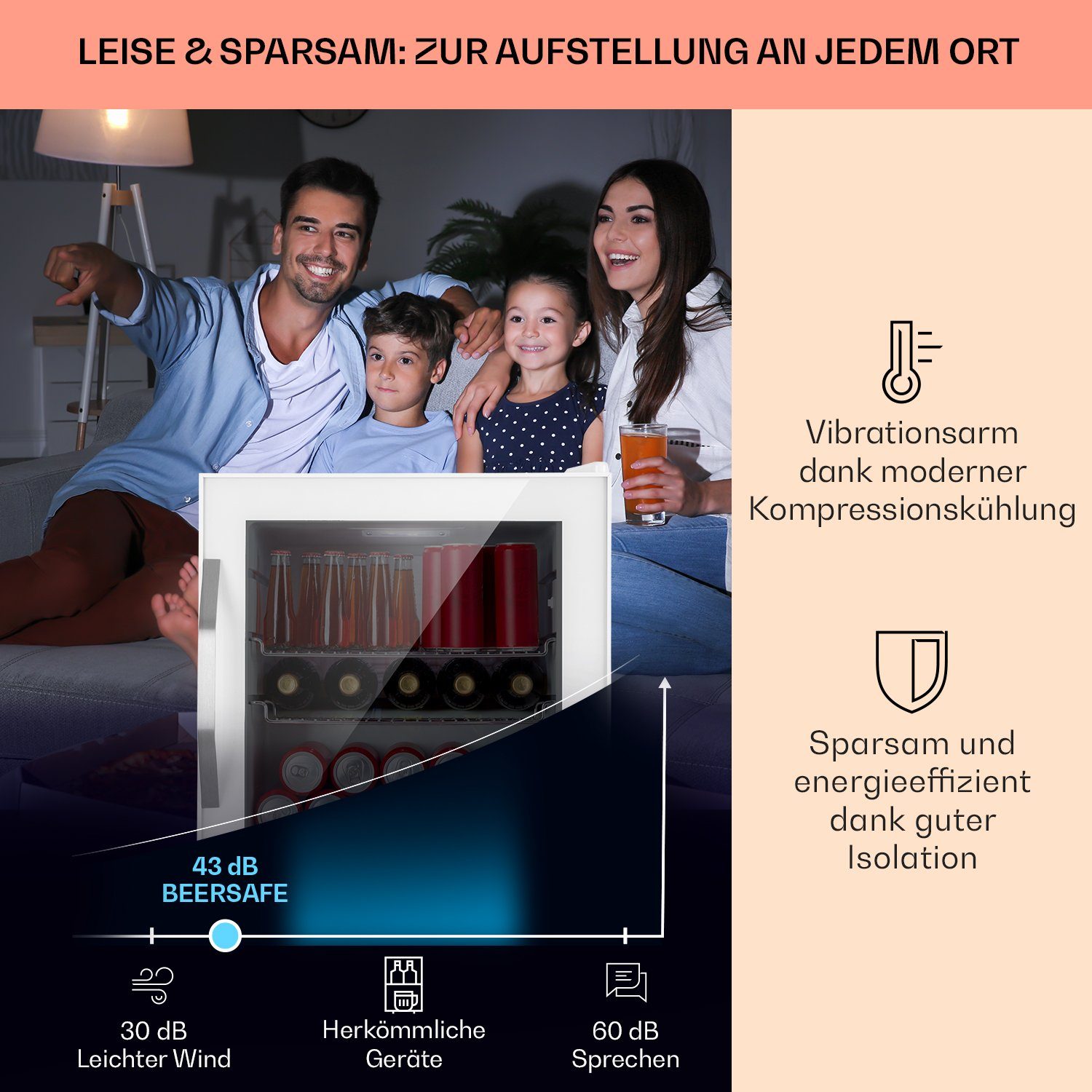 Klarstein Getränkekühlschrank HEA-BeersafeL-quartz 10039426, 50 cm hoch, 47.5 cm breit, Bierkühlschrank Getränkekühlschrank Flaschenkühlschrank mit Glastür
