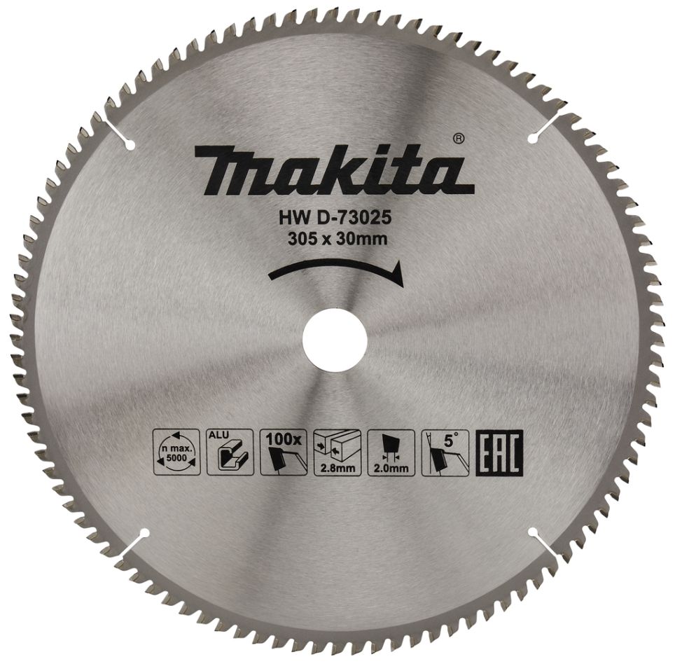 Lâmina de serra Makita D-73025 HM, padrão, alumínio, 305 x 30 x 2,8 x 100T, 5g