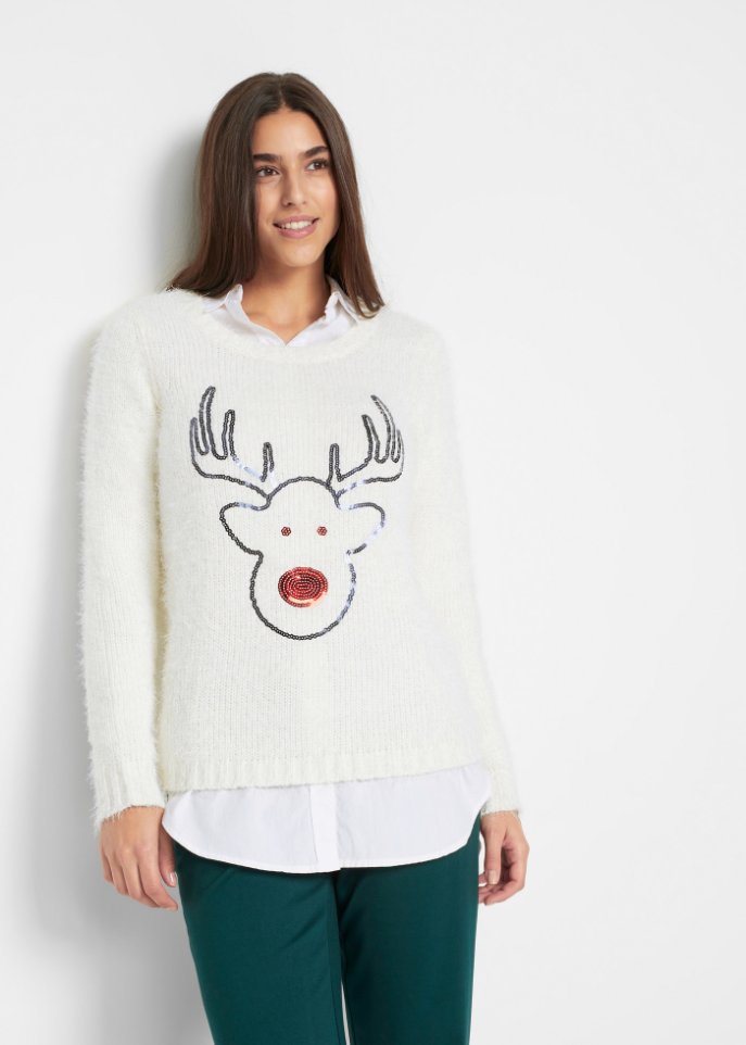 Weihnachtspullover Pailletten- Rentier