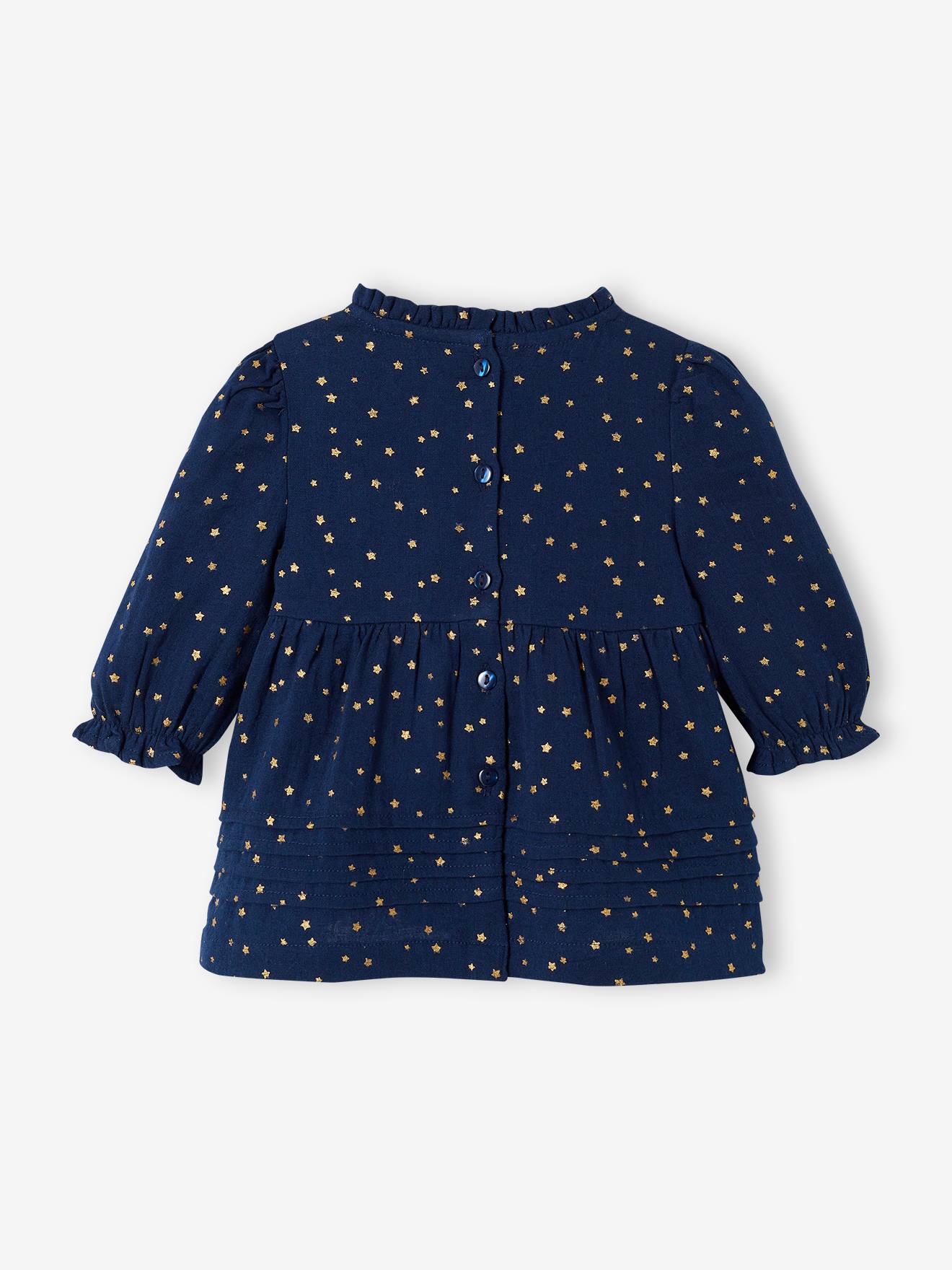 Robe en gaze de coton bébé ouverture décalée rouge foncé imprimé