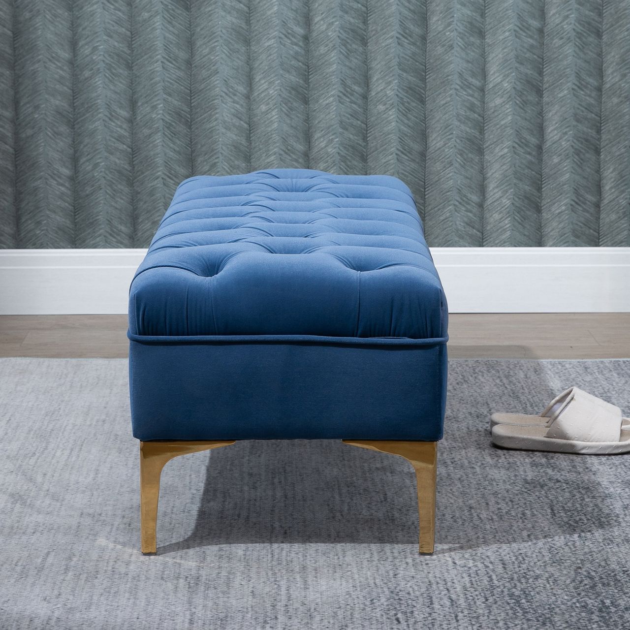 HOMCOM Sitzbank Bettbank Schuhbank mit erhöhten Beine Schlafzimmer Samt Blau