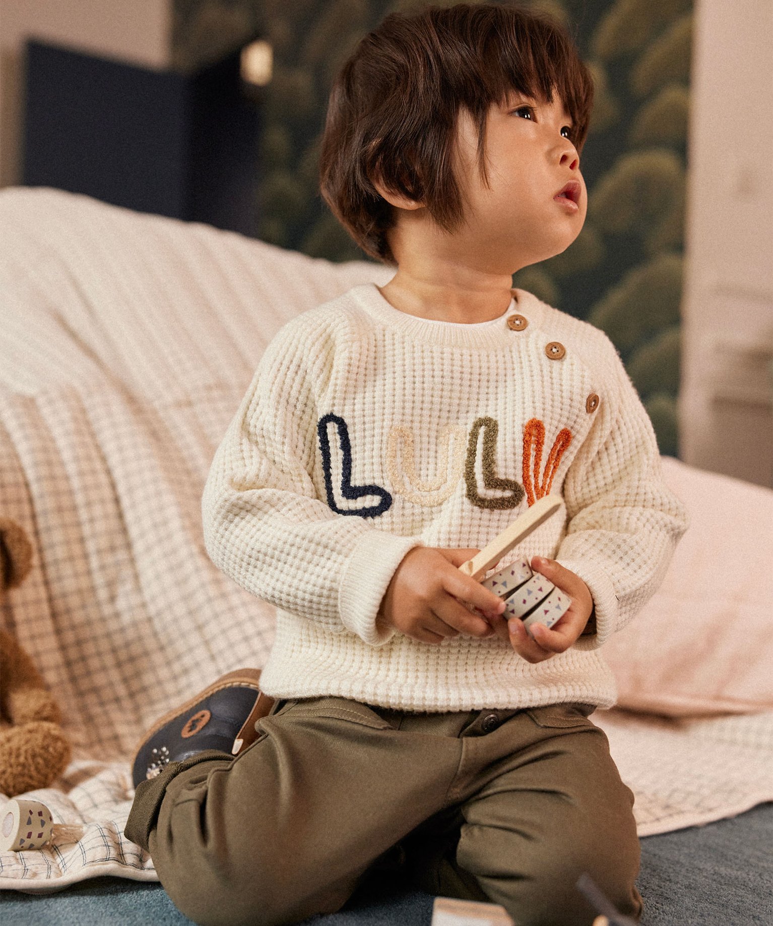 Pantalon bébé Garçon avec ceinture élastique - LuluCasta... kaki | GEMO