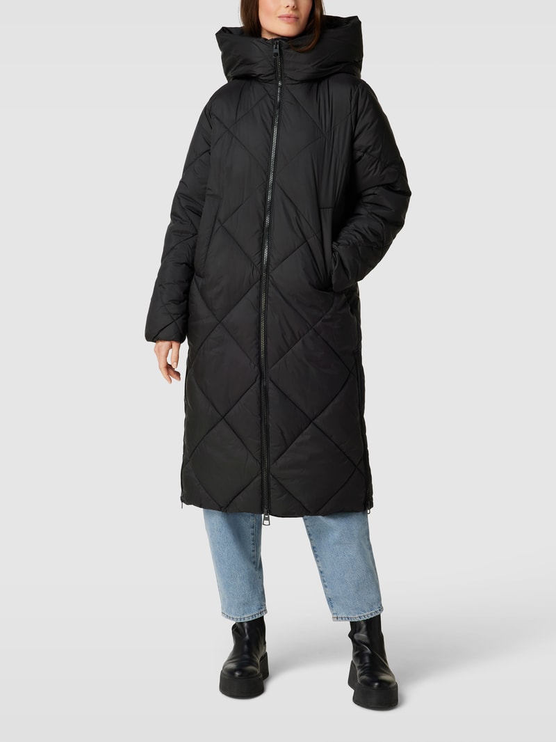 Steppmantel mit Kapuze in schwarz