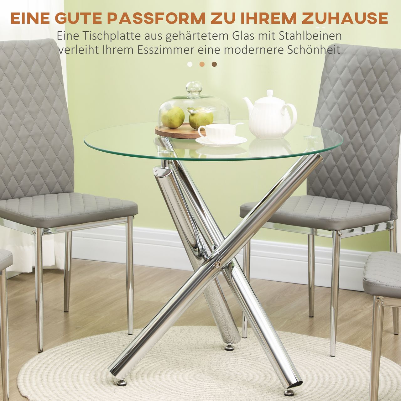 HOMCOM Esstisch, Runder Esszimmertisch Küchentisch für 4 Personen, Säulentisch