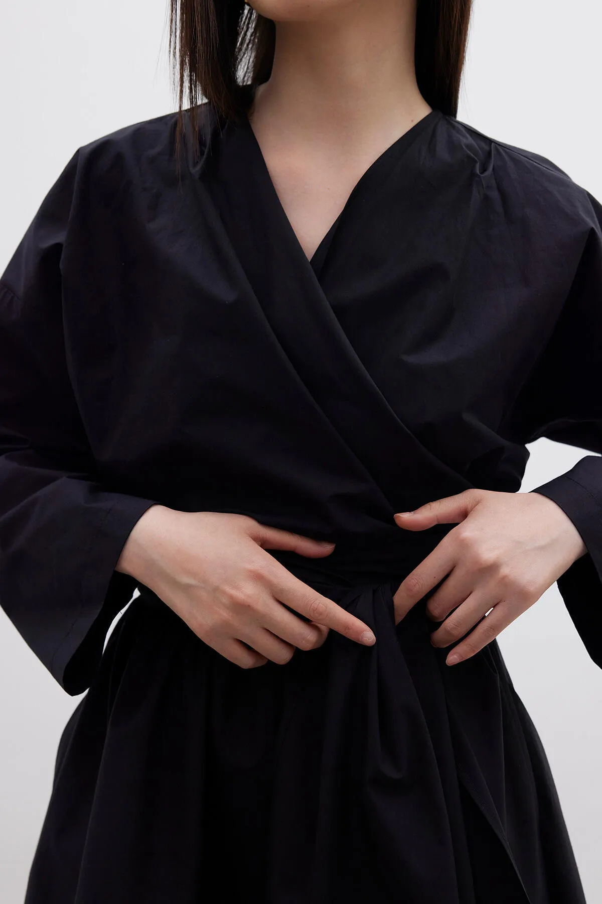 Manuka  Premium-Hemd im Kimono-Stil, Schwarz