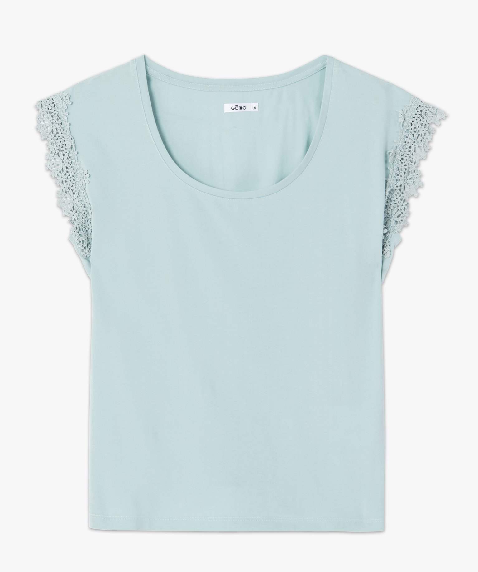 Tee-shirt femme sans manches avec emmanchures dentelle bleu | GEMO