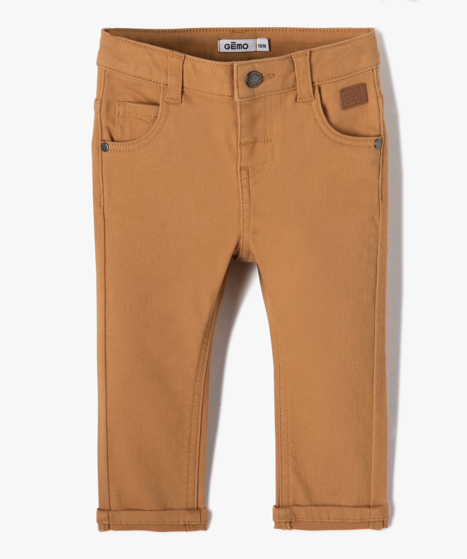 Pantalon bébé Garçon slim en toile extensible unie marron | GEMO