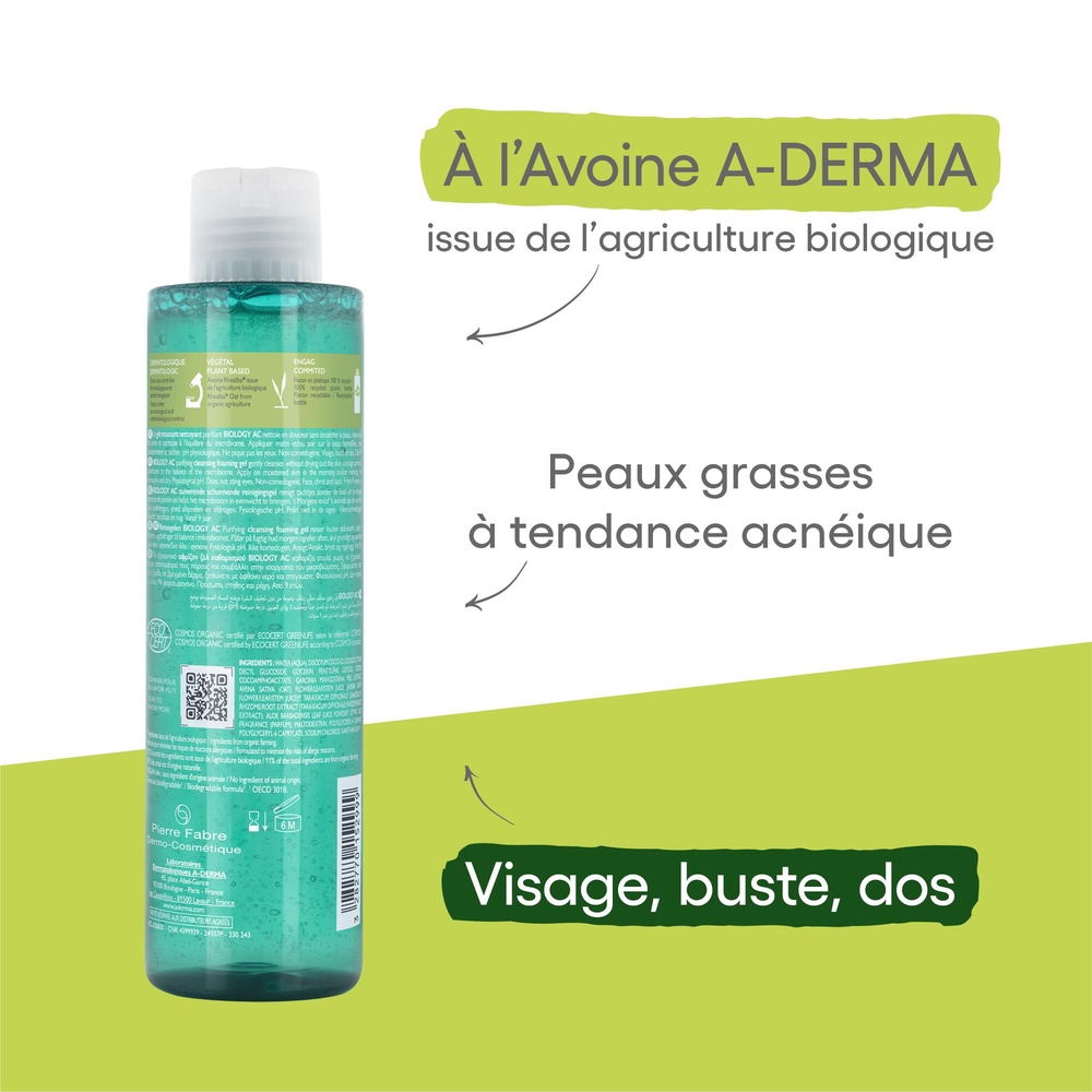 A-Derma Biology AC Gel moussant purifiant Bio 20 0 ml Gel moussant