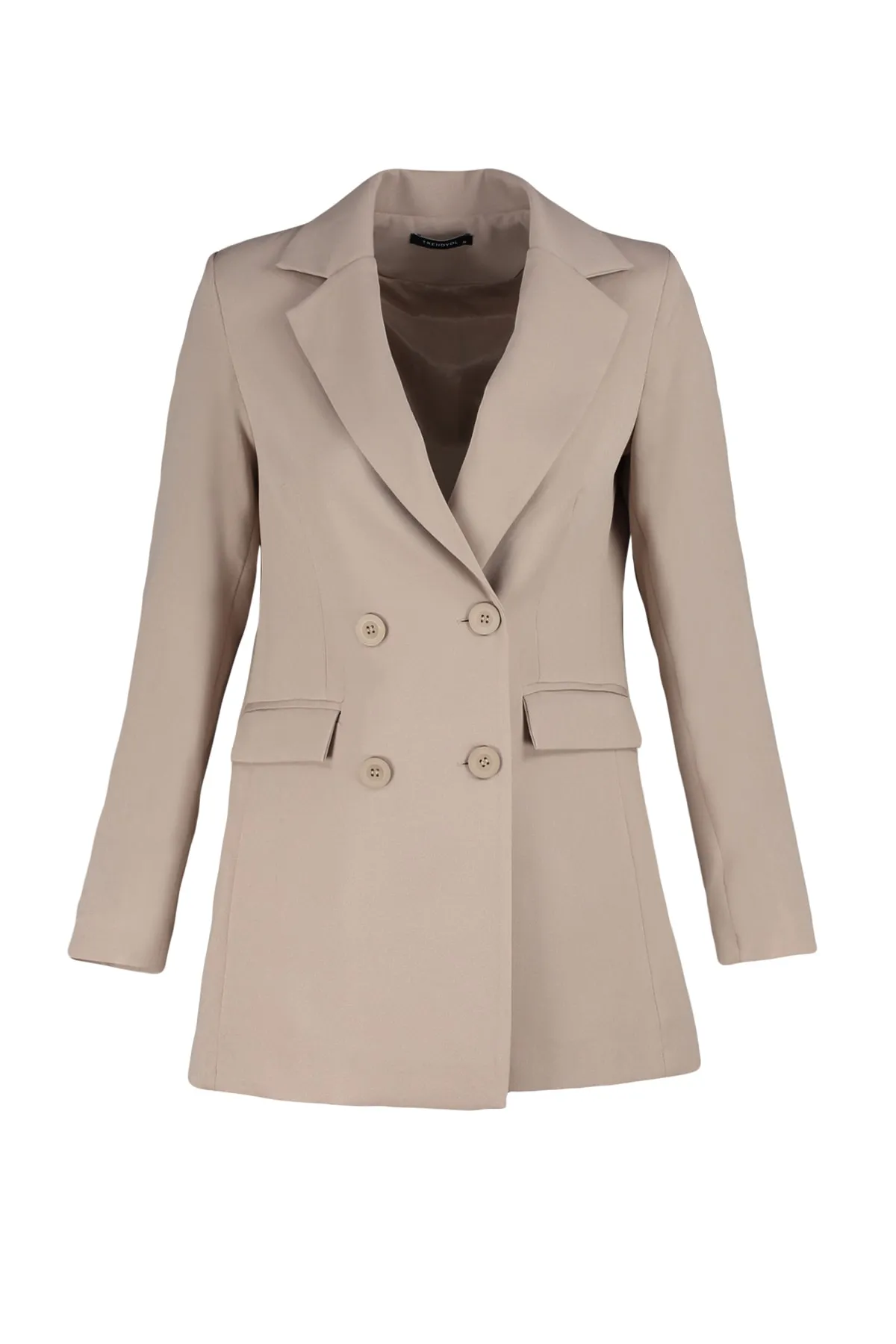 Trendyol Modest  Nerzfarbener Blazer aus Webstoff mit Doppelknöpfen und detailliertem Taschenfutter TCTSS22CE025