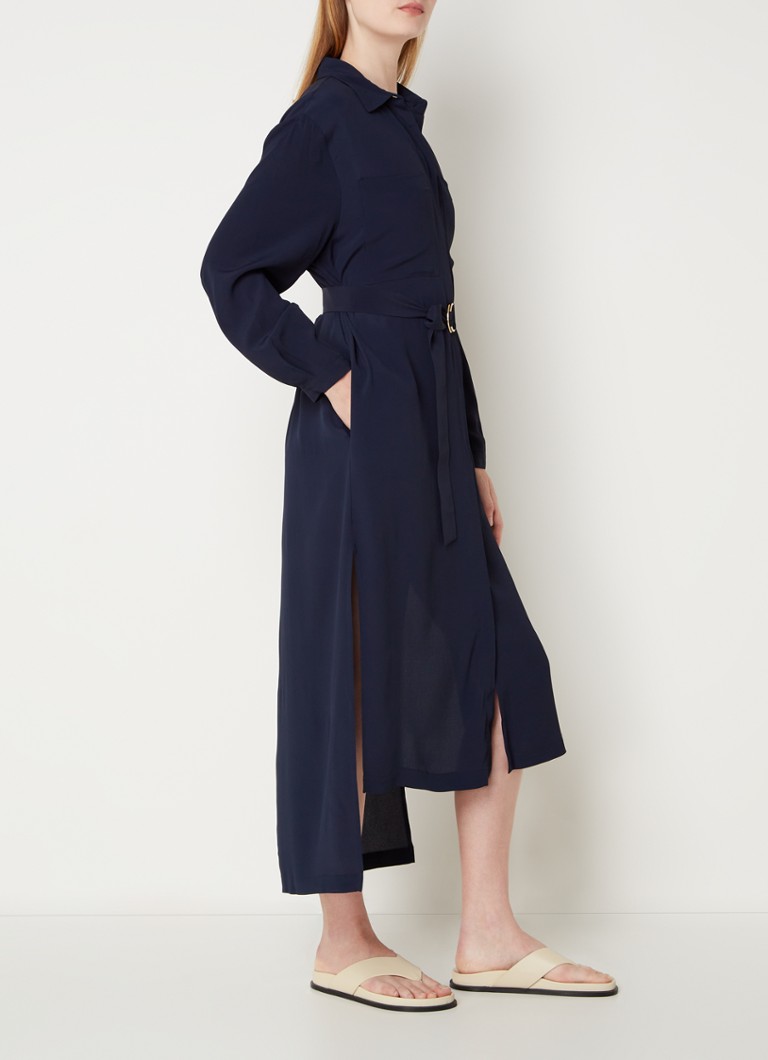 Rochie midi tip cămașă Philipa de la Semicouture, din amestec de mătase, cu curea.