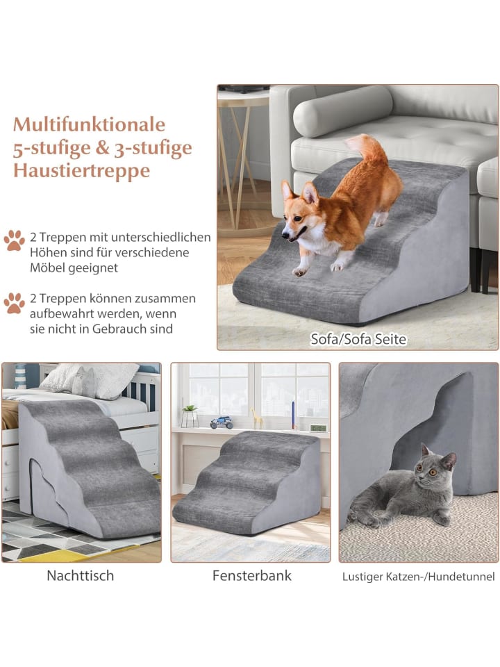 COSTWAY Hundetreppe 5 3 Stufen in Grau günstig kaufen onesize