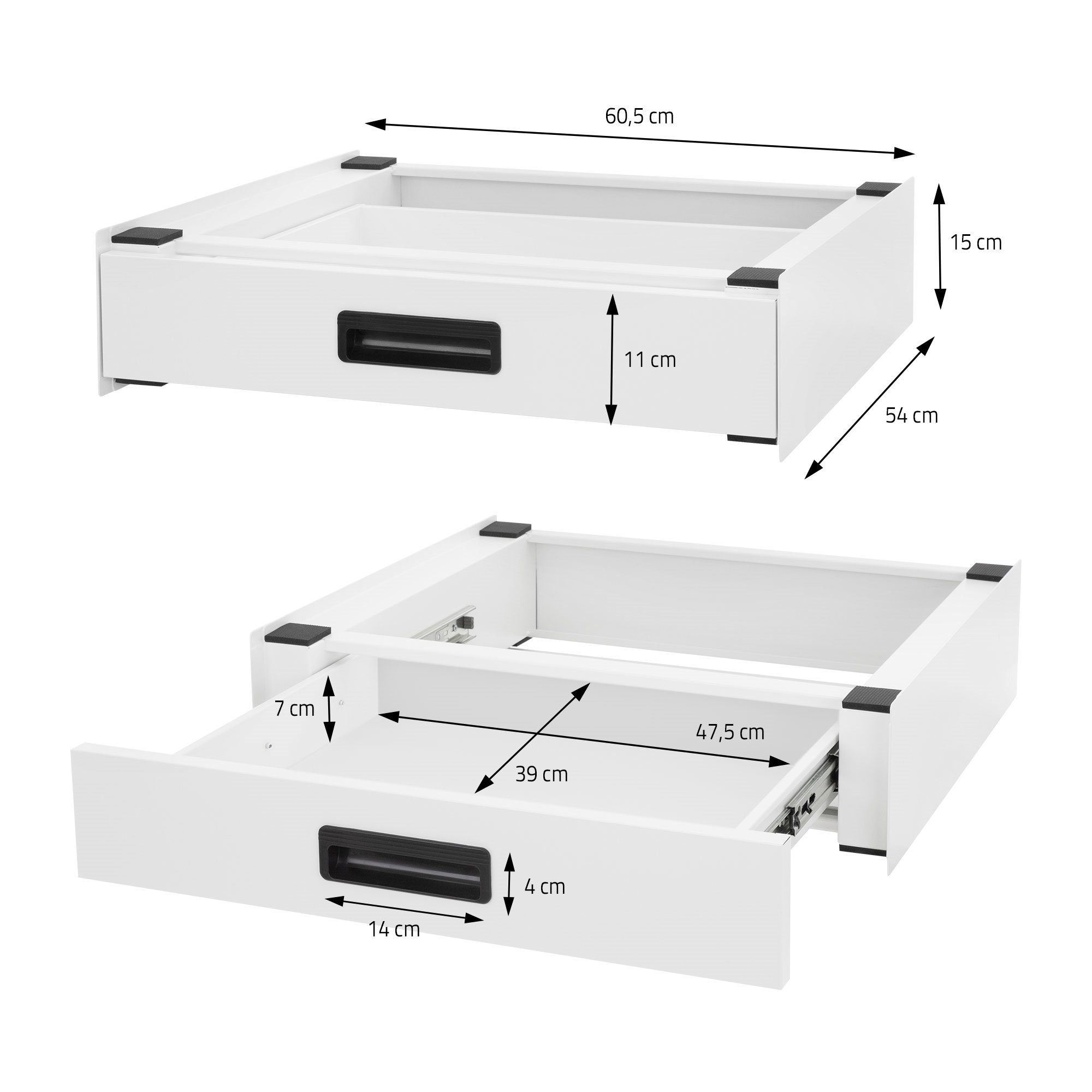 ML-DESIGN Waschmaschinenuntergestell Verbindungsrahmen Waschmaschine und Trockner Zwischenbausatz, Schublade Stahl 60x55cm Weiß rutschfest Universal