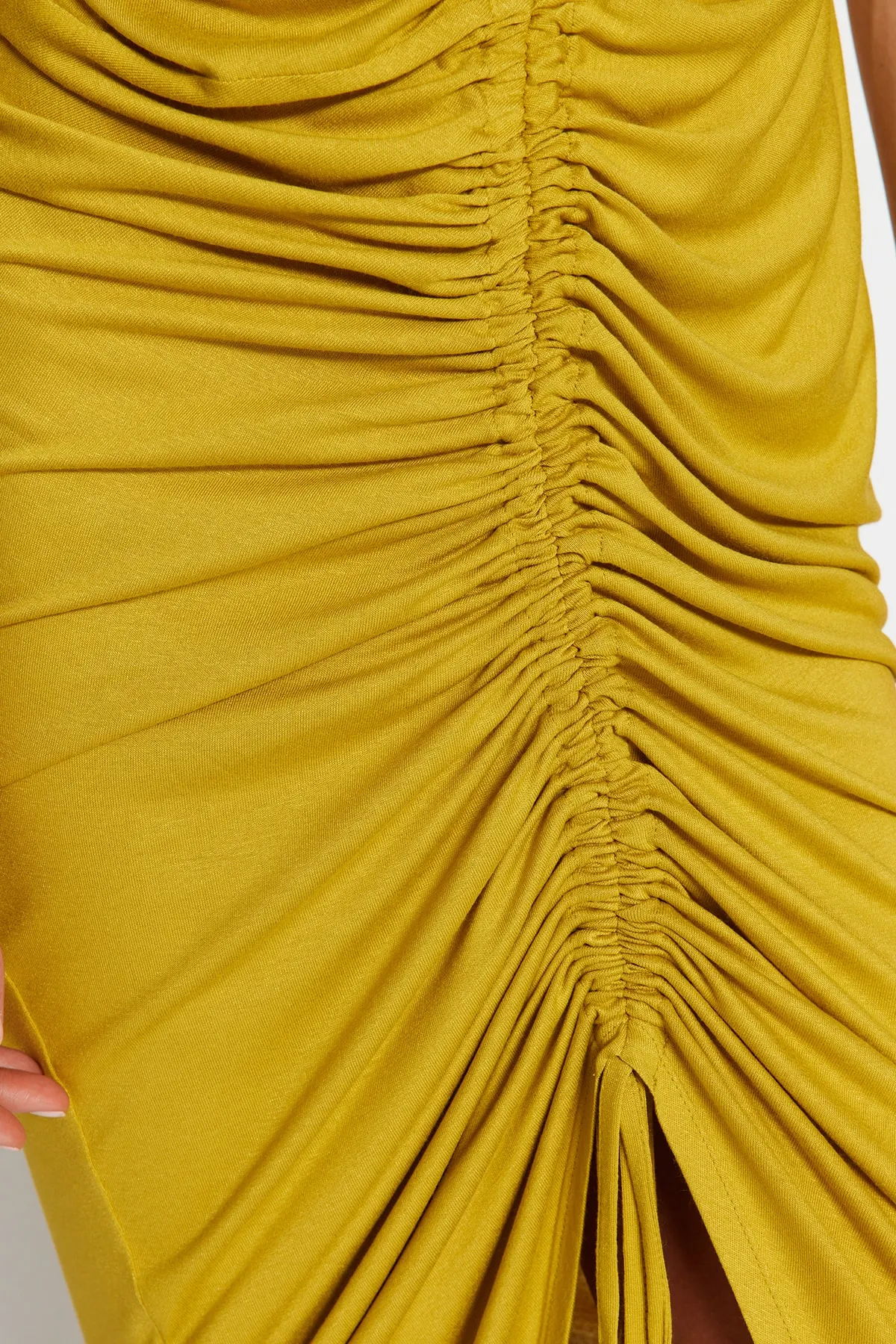 Trendyol Collection  Fettgrünes Midi-Strick-Strandkleid mit Raffung TBESS23EL00233