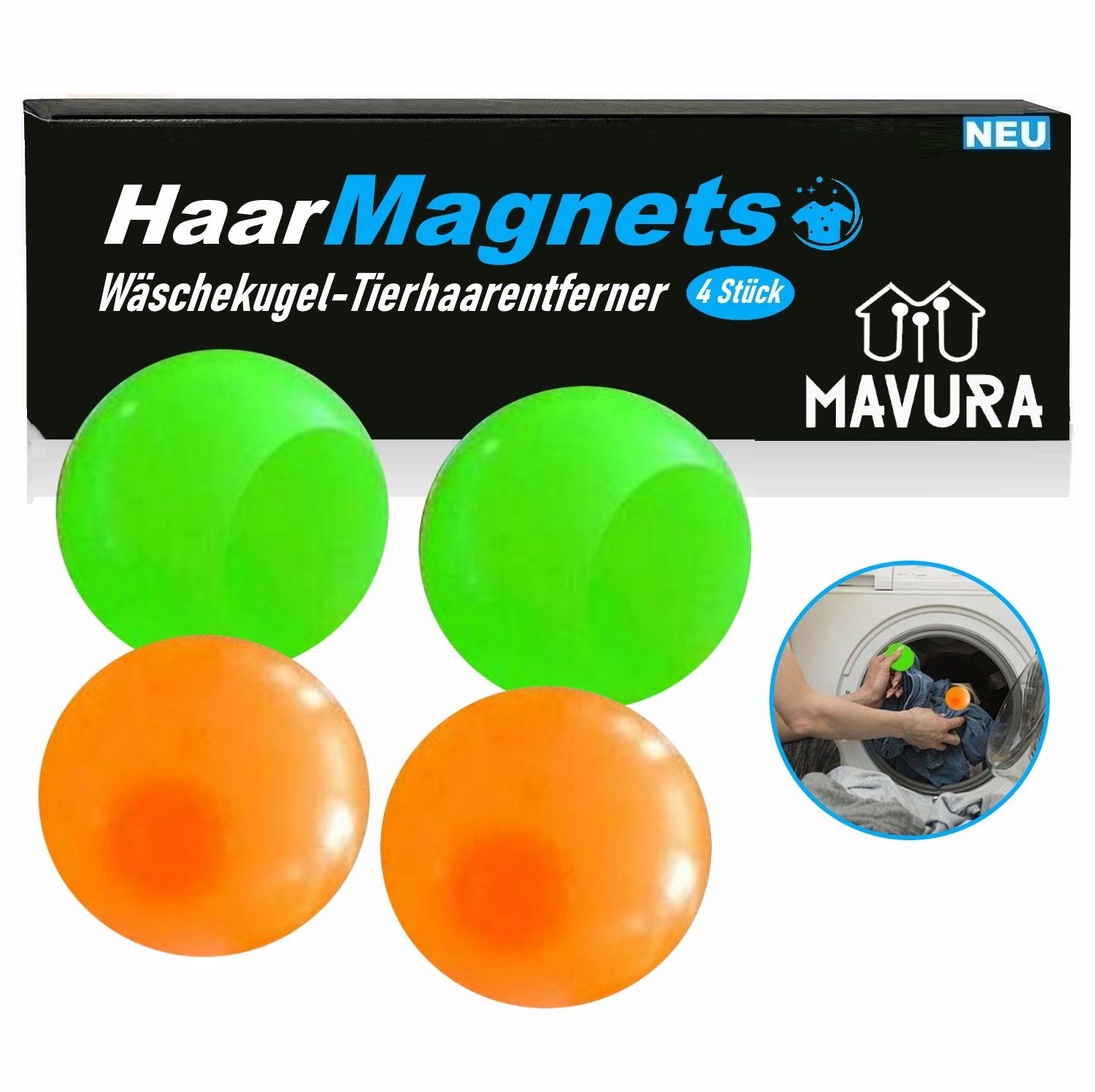 MAVURA Wäschekugel HaarMagnets Magischer Tierhaarentferner Waschmaschine Tierhaare (Fussel Bälle Fusselbälle Fusselpfote Katzenhaare), Hundehaare von Wäsche entfernen [4er Set]