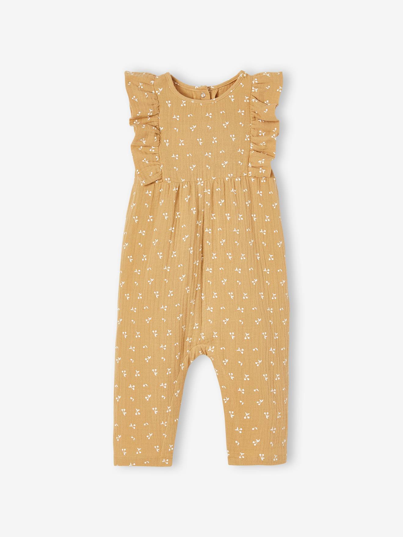 Combinaison bébé en gaze de coton vert de gris