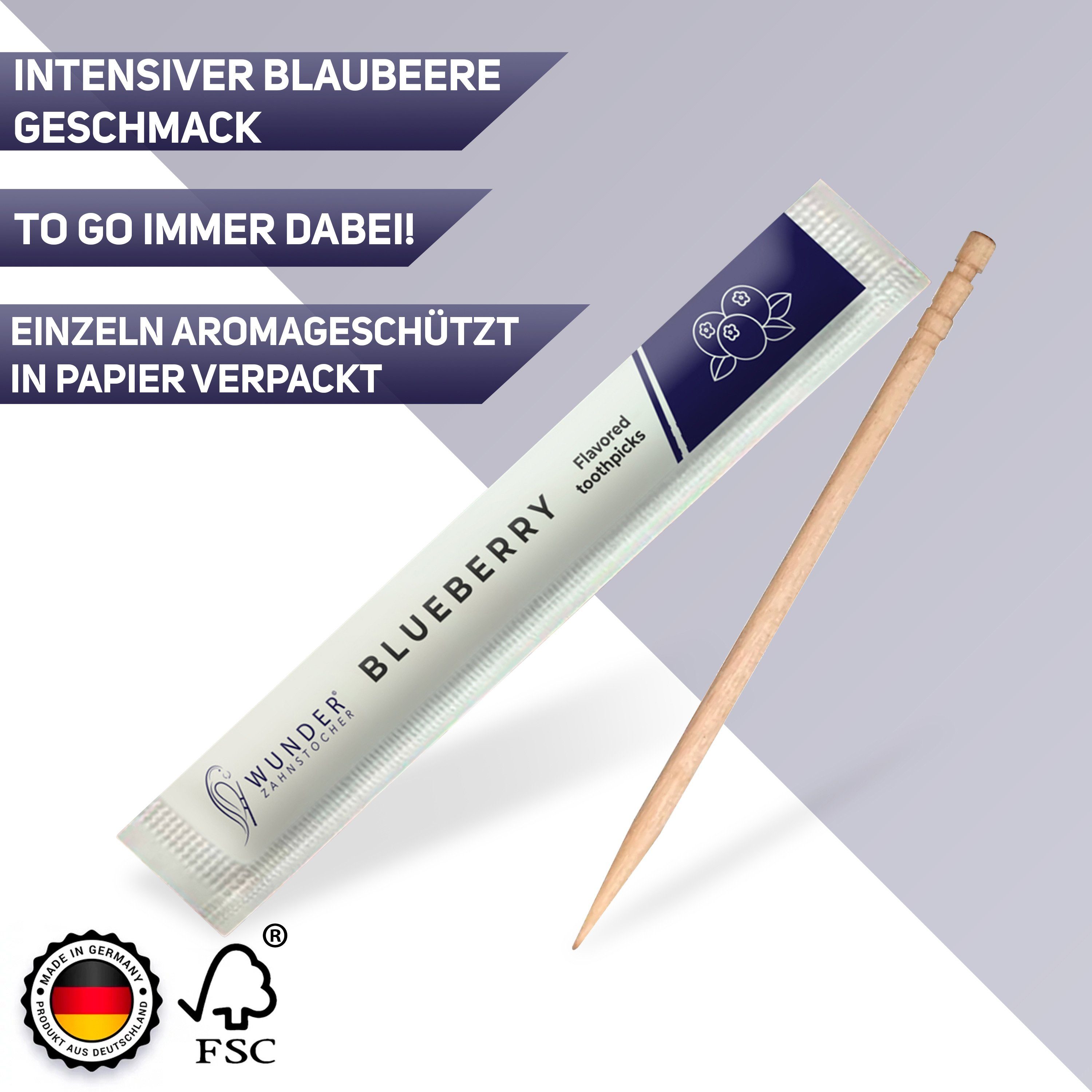 Wunder Zahnstocher Mundpflegecenter Wunder Zahnstocher - 100er Set Blaubeere Einzeln Verpackt