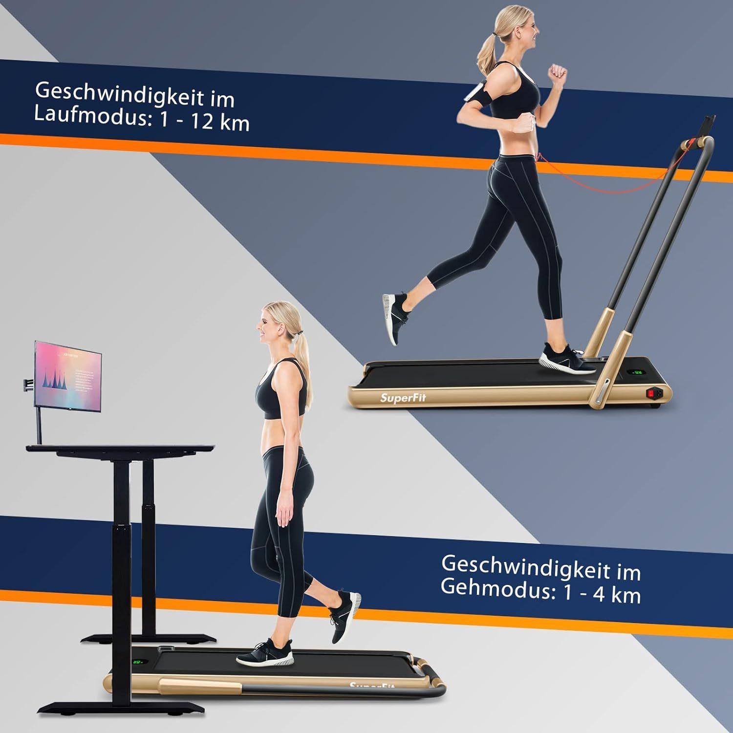 COSTWAY Laufband (2 in 1 Laufband Zuhause 1-12 km/h, Platzsparend 2,25 Pferdestärke), Laufband Zuhause, mit APP, Bluetooth und Fernbedienung
