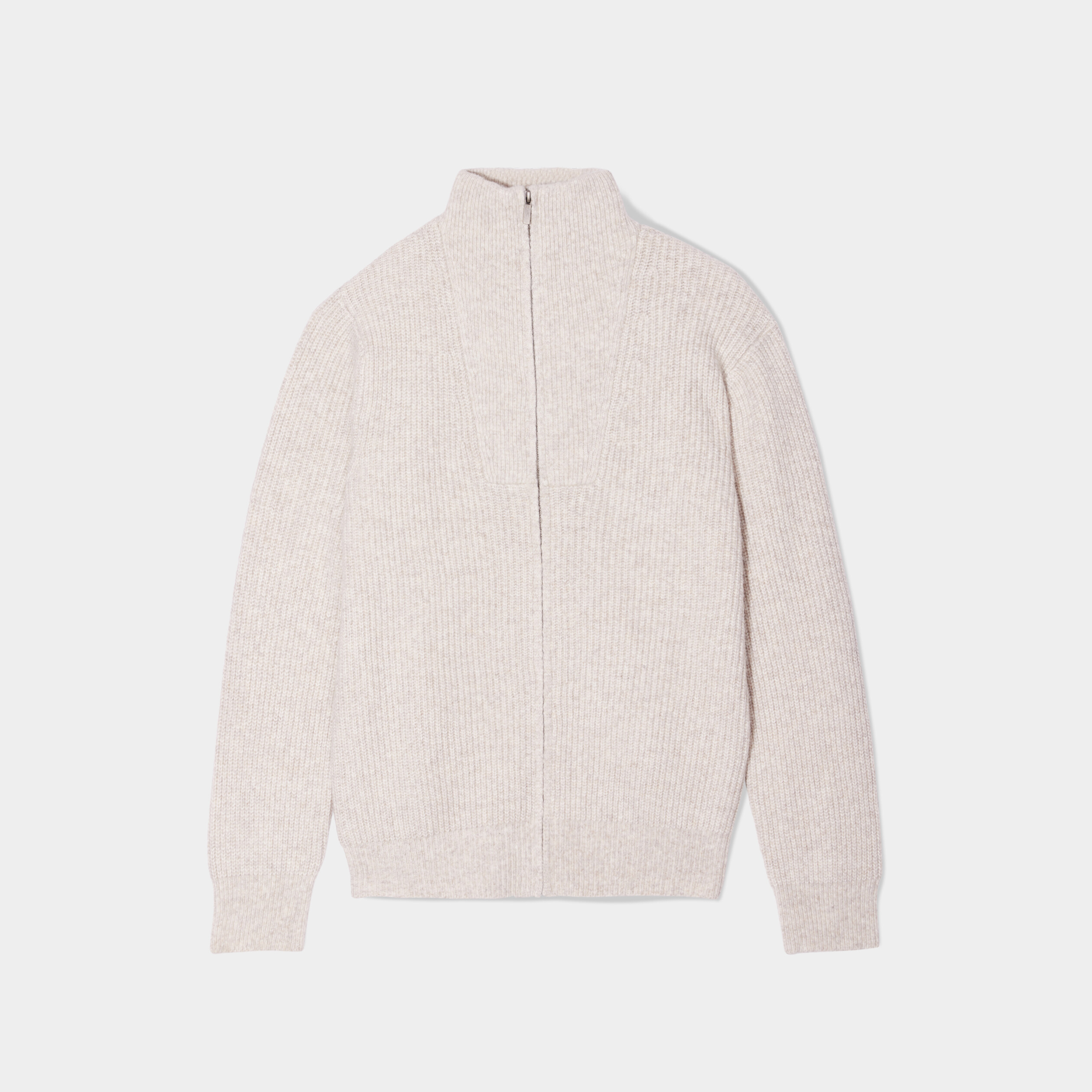 Pull col montant zippé côtelé beige homme | La Halle