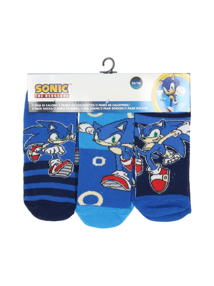 Sonic Sonic 3er-Pack Socken Coole Strümpfe & Söckchen für Kinder in Blau günstig kaufen