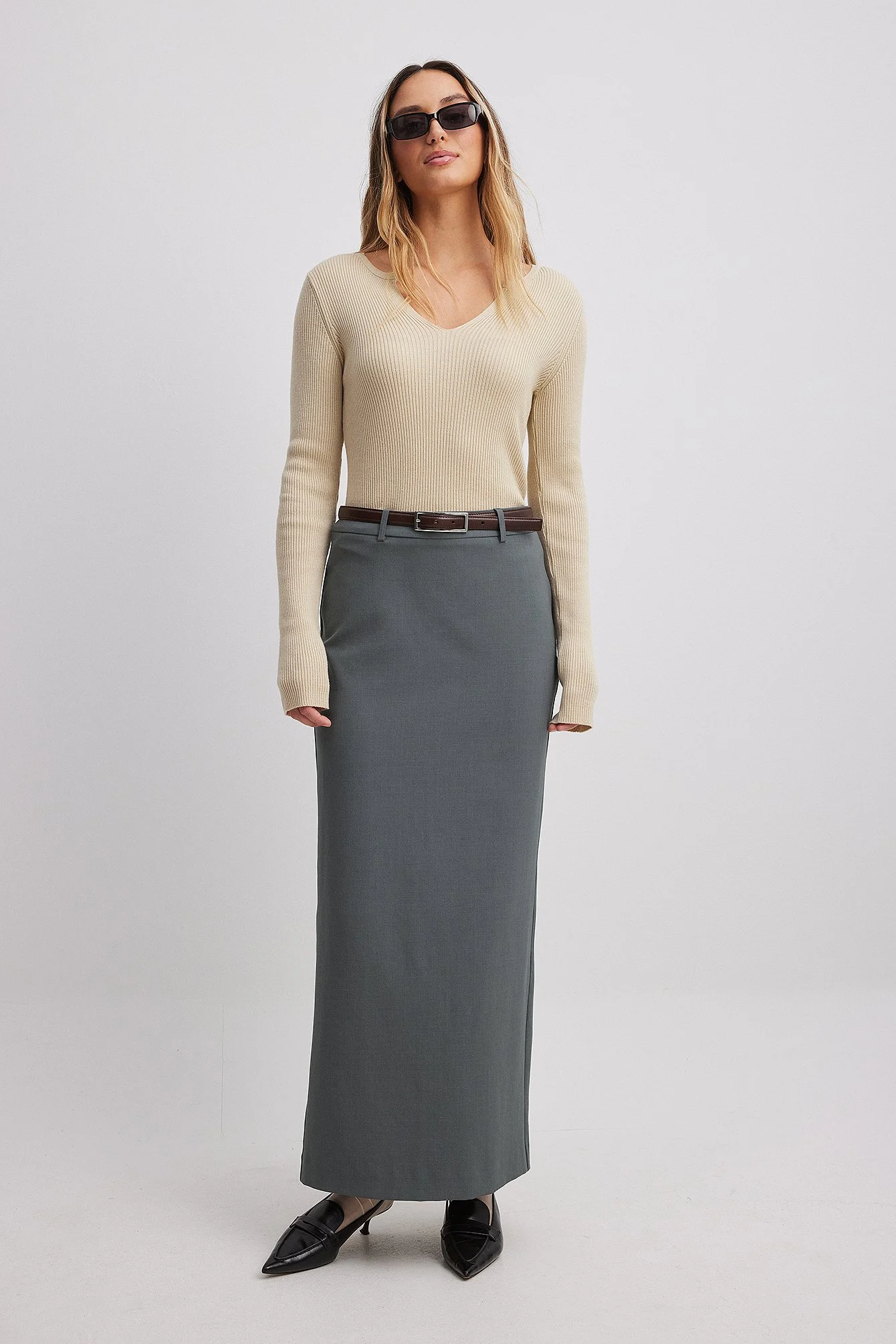 Leichter Ripp-Strickpullover mit V-Detail