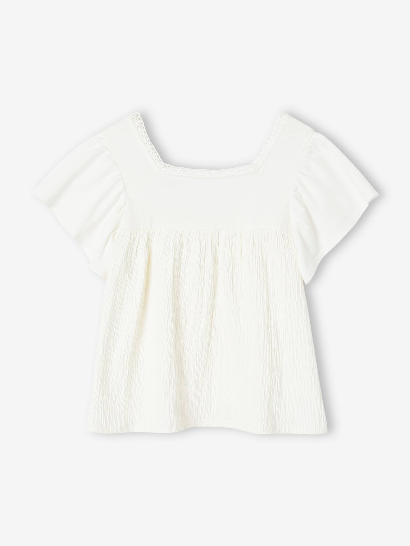 Vertbaudet Mädchen Bluse mit Materialeffekt - wollweiß