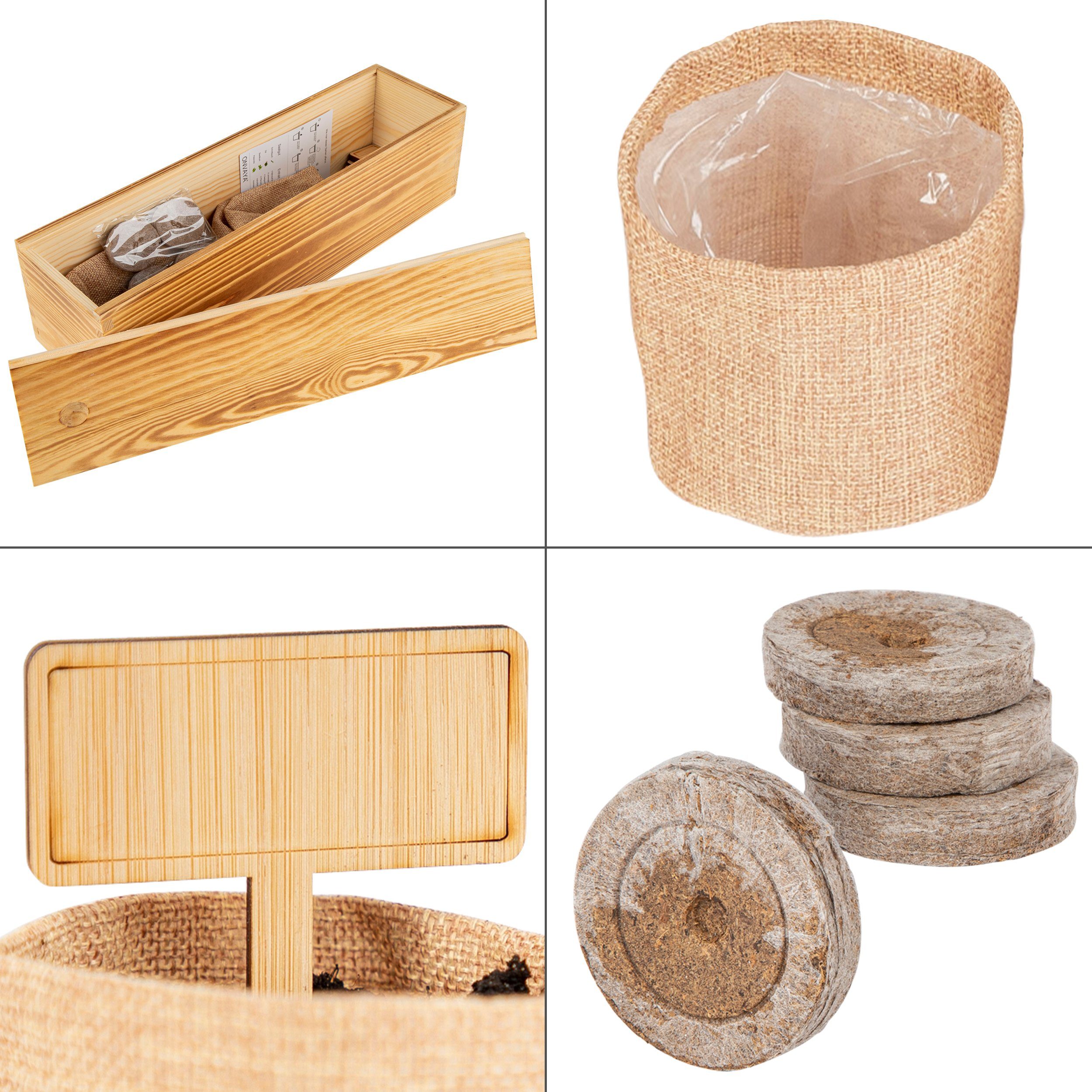 ONVAYA Anzucht- und Kräutererde Kräuter Anzuchtset mit Holzkiste, Indoor Mini-Kräutergarten, (1-St)