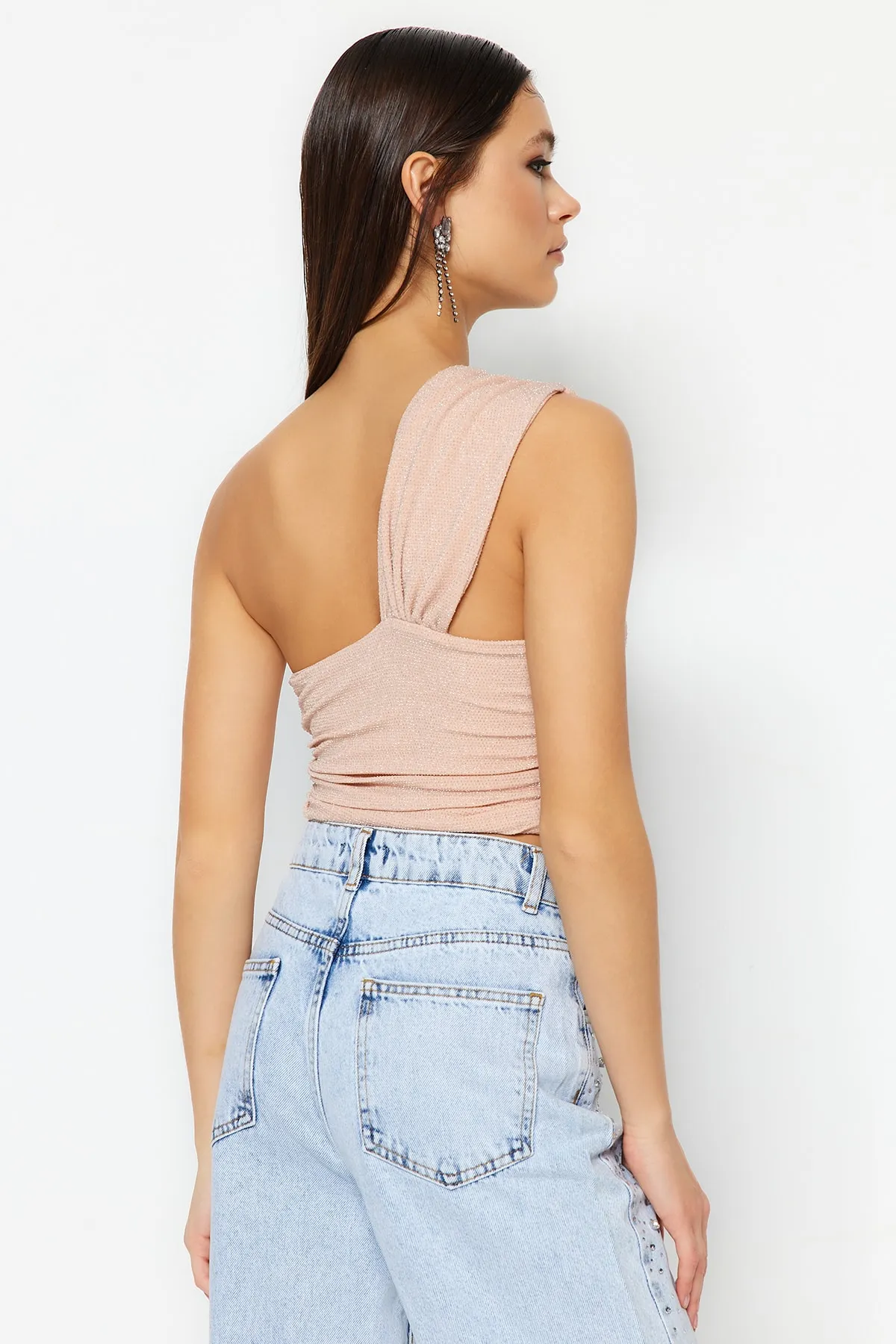 Trendyol Collection  Hellbeiges, bauchfreies, gestricktes, glänzendes Bustier TPRSS23BS00011